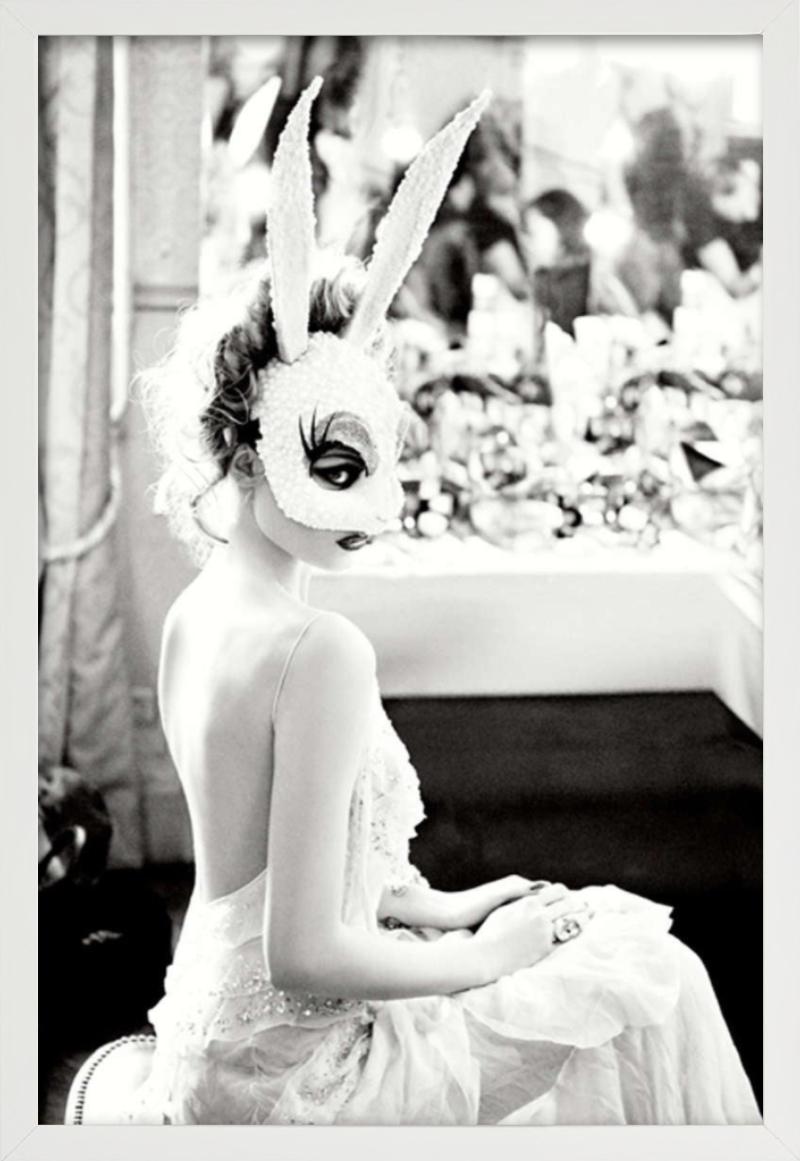 White Bunny - Model with crystalised bunny Mask, b&w fine art photography, 2012 For Sale 1
