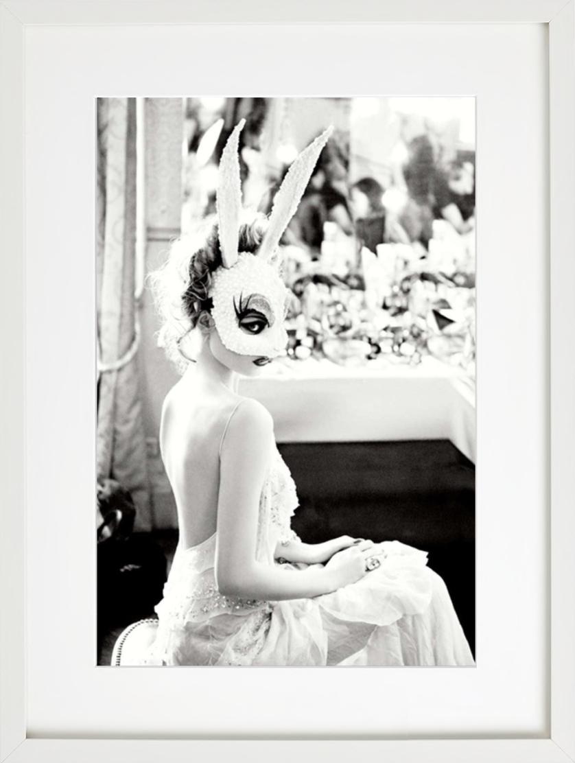 White Bunny - Model with crystalised bunny Mask, b&w fine art photography, 2012 For Sale 2