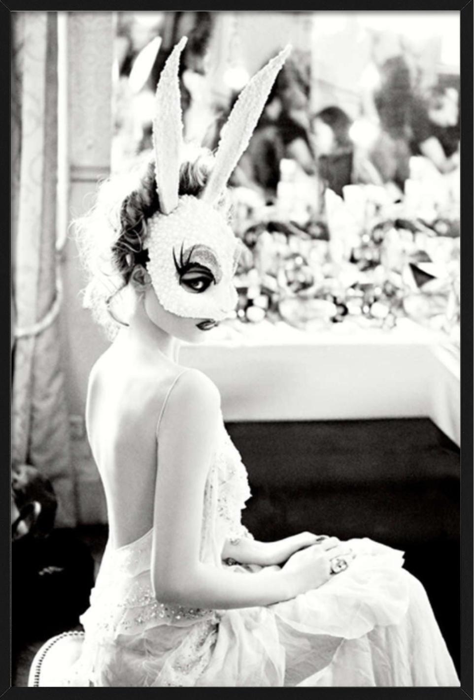 White Bunny - Model with crystalised bunny Mask, b&w fine art photography, 2012 For Sale 3