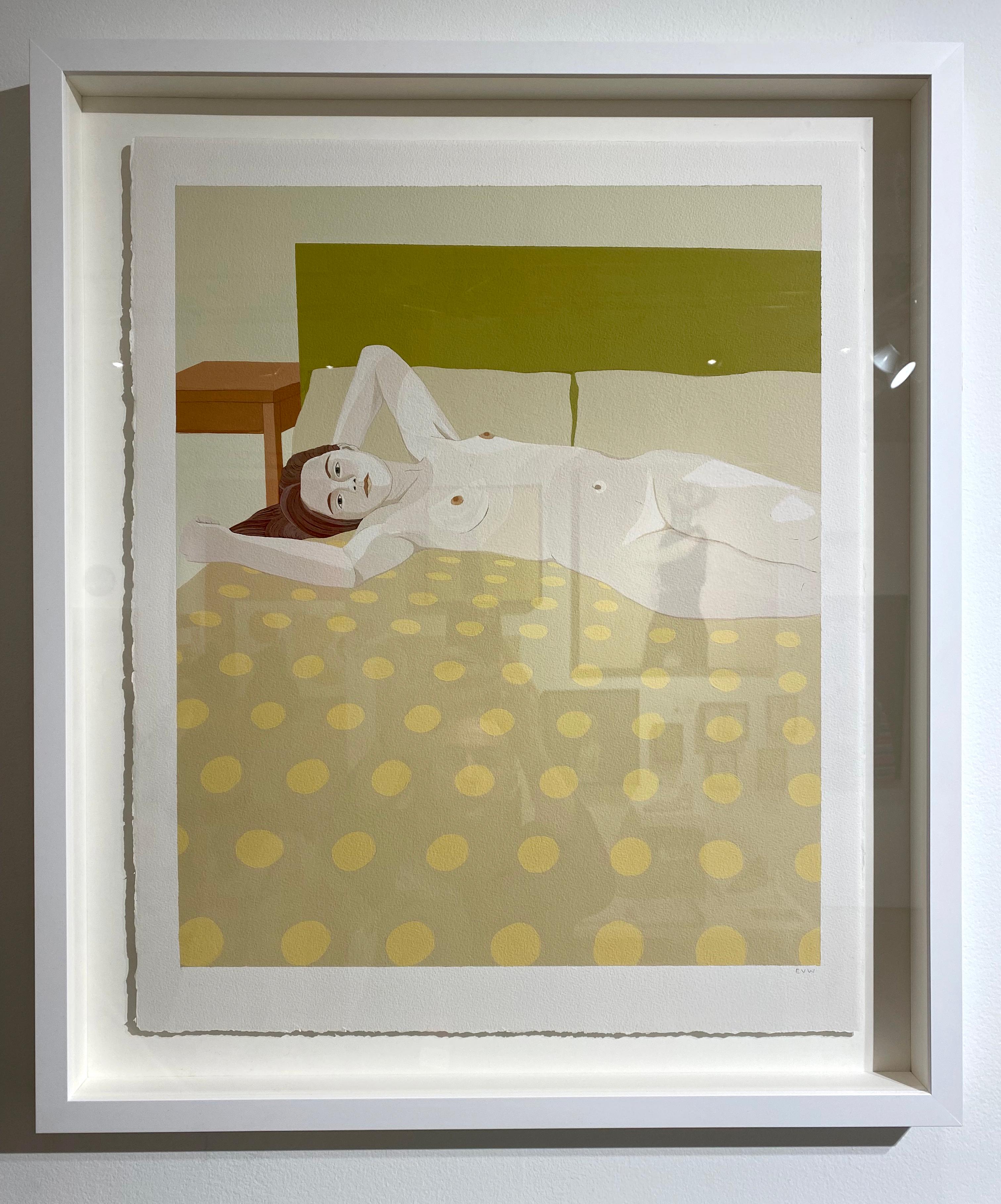 Die Sonne schmückte das Haus mit Licht, Gouache-Gemälde eines weiblichen Aktes auf gelbem Grund – Painting von Ellen Von Wiegand
