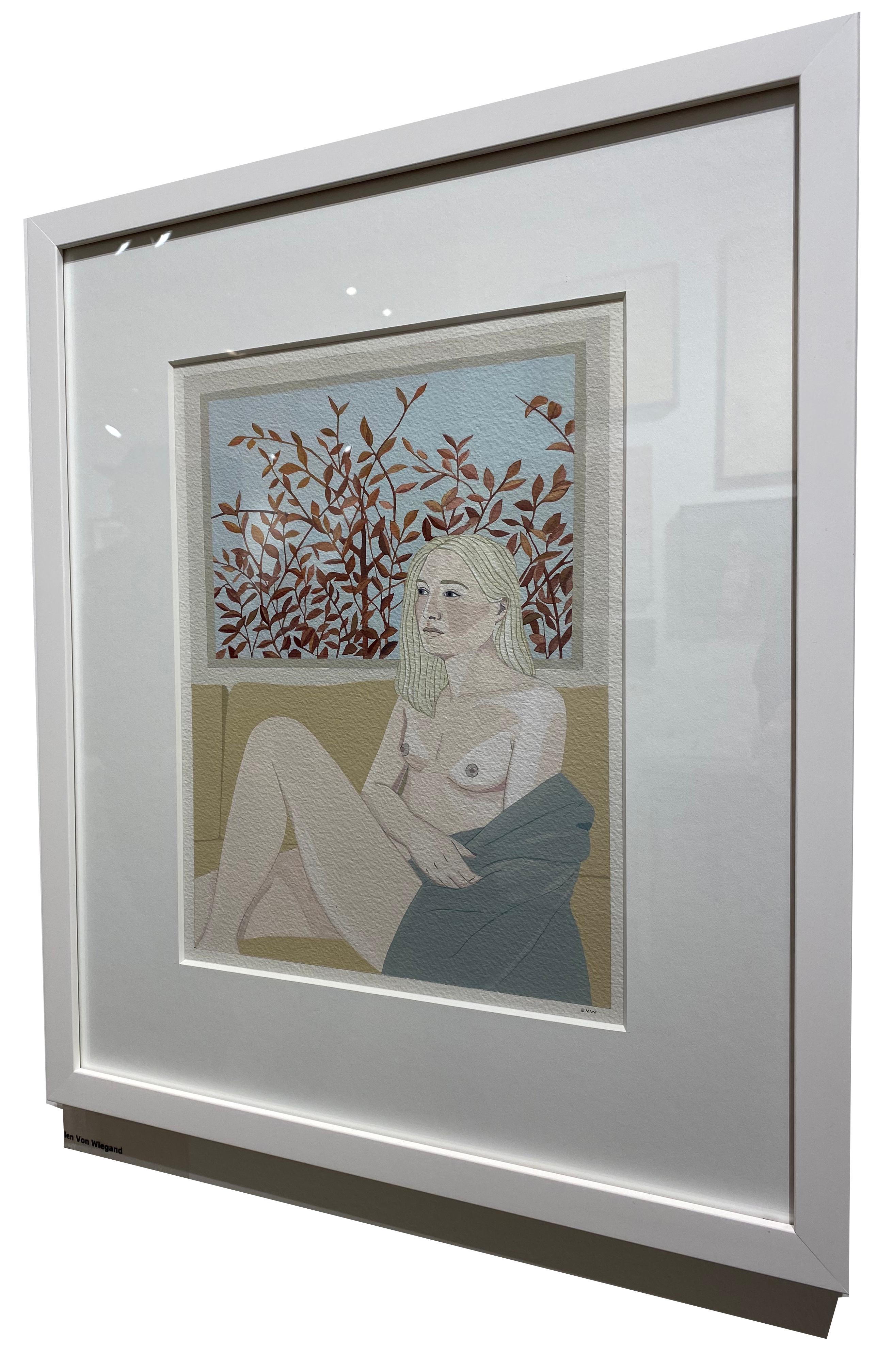 Beautiful original gouache paintings on Arches watercolour paper by Ellen Von Wiegand are framed in white, all archival materials, and ready to hang. 