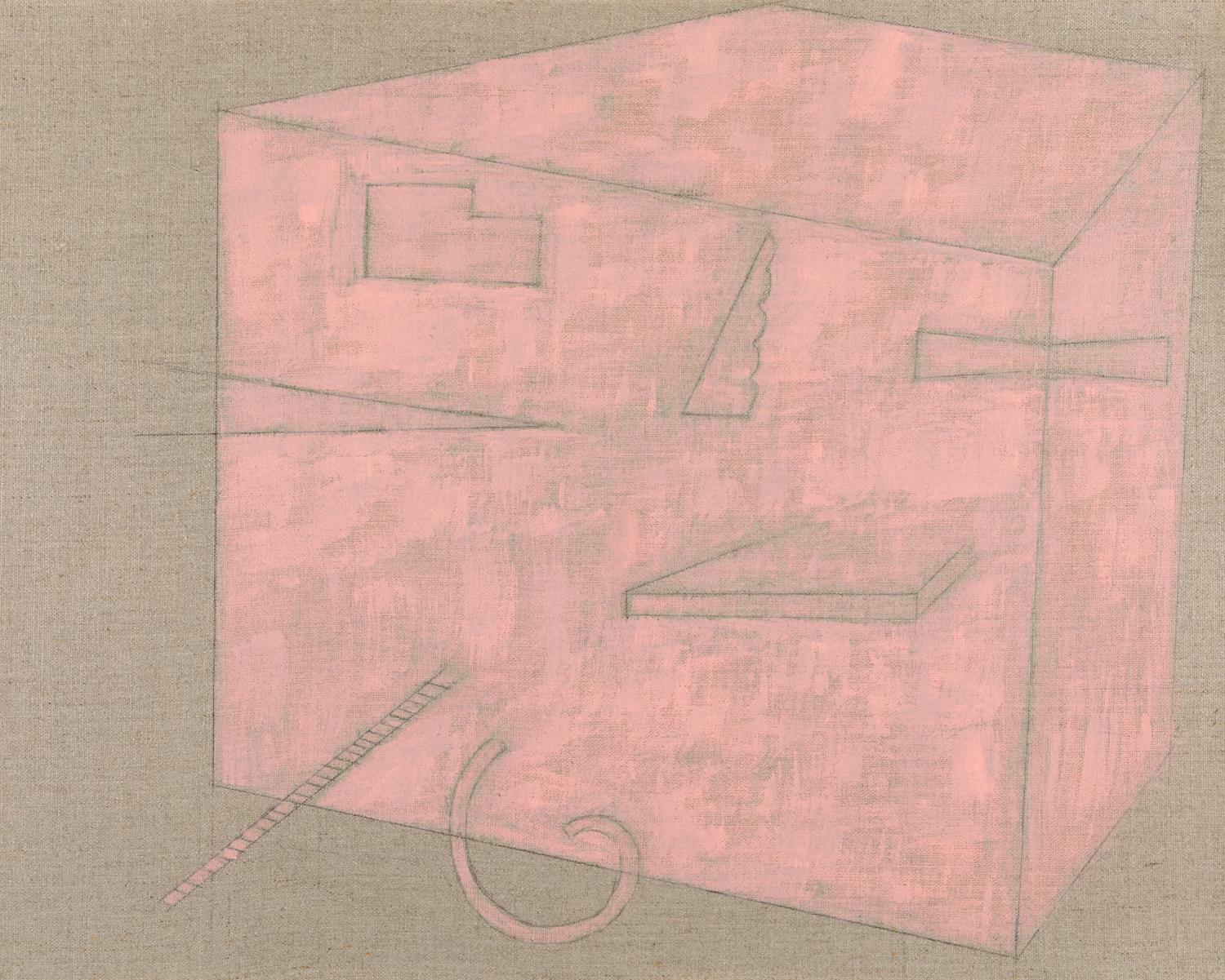 Ellen Weider Interior Painting - Pink Perspective, pink architectural minimalist abstract on linen