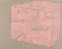 Pink Perspective, pink architectural minimalist abstract on linen