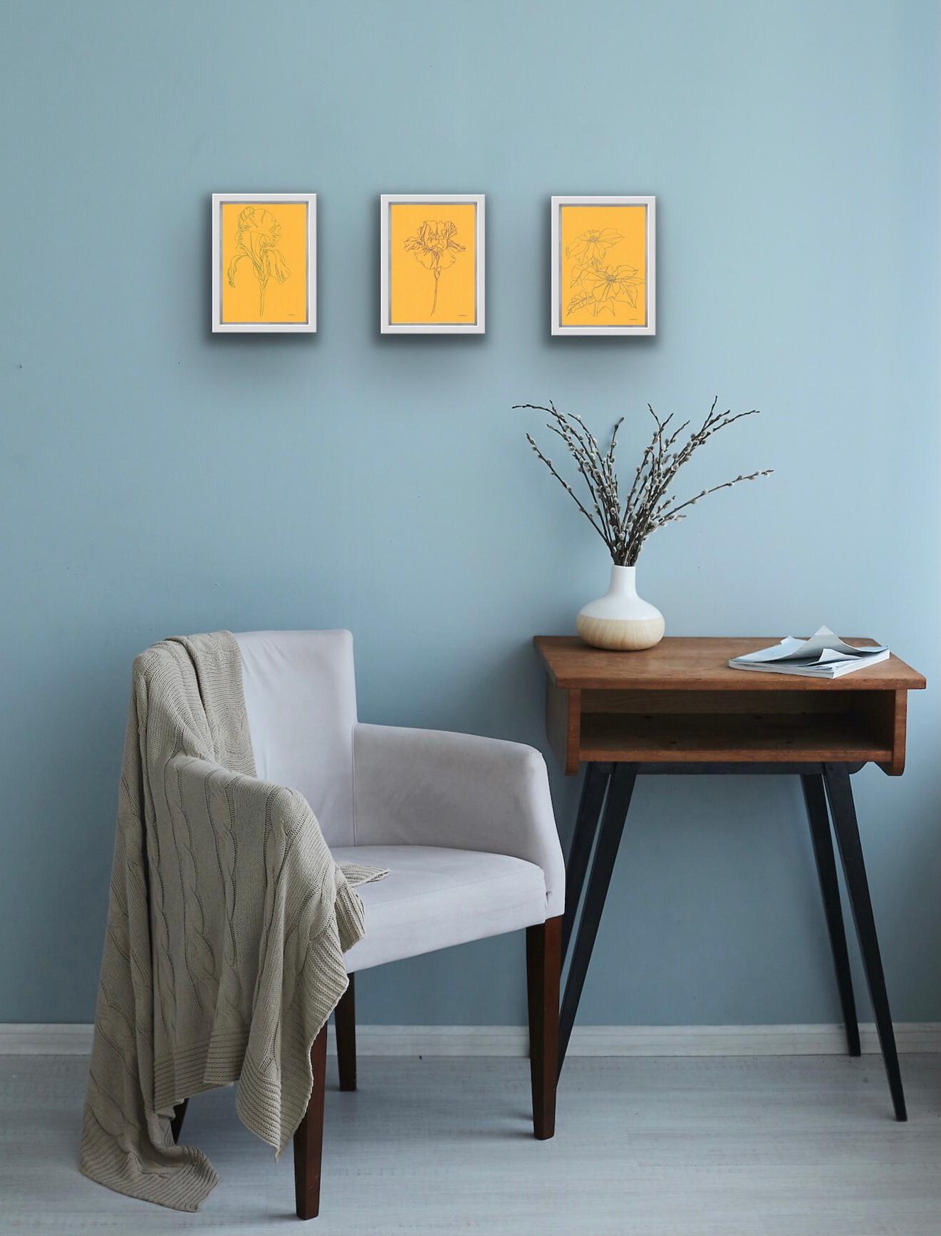 Clematis 4, Iris 4 e Iris 5, Quadro originale, Fiori, Nature, Arte di primavera - Landscape Painting Nero di Ellen Williams