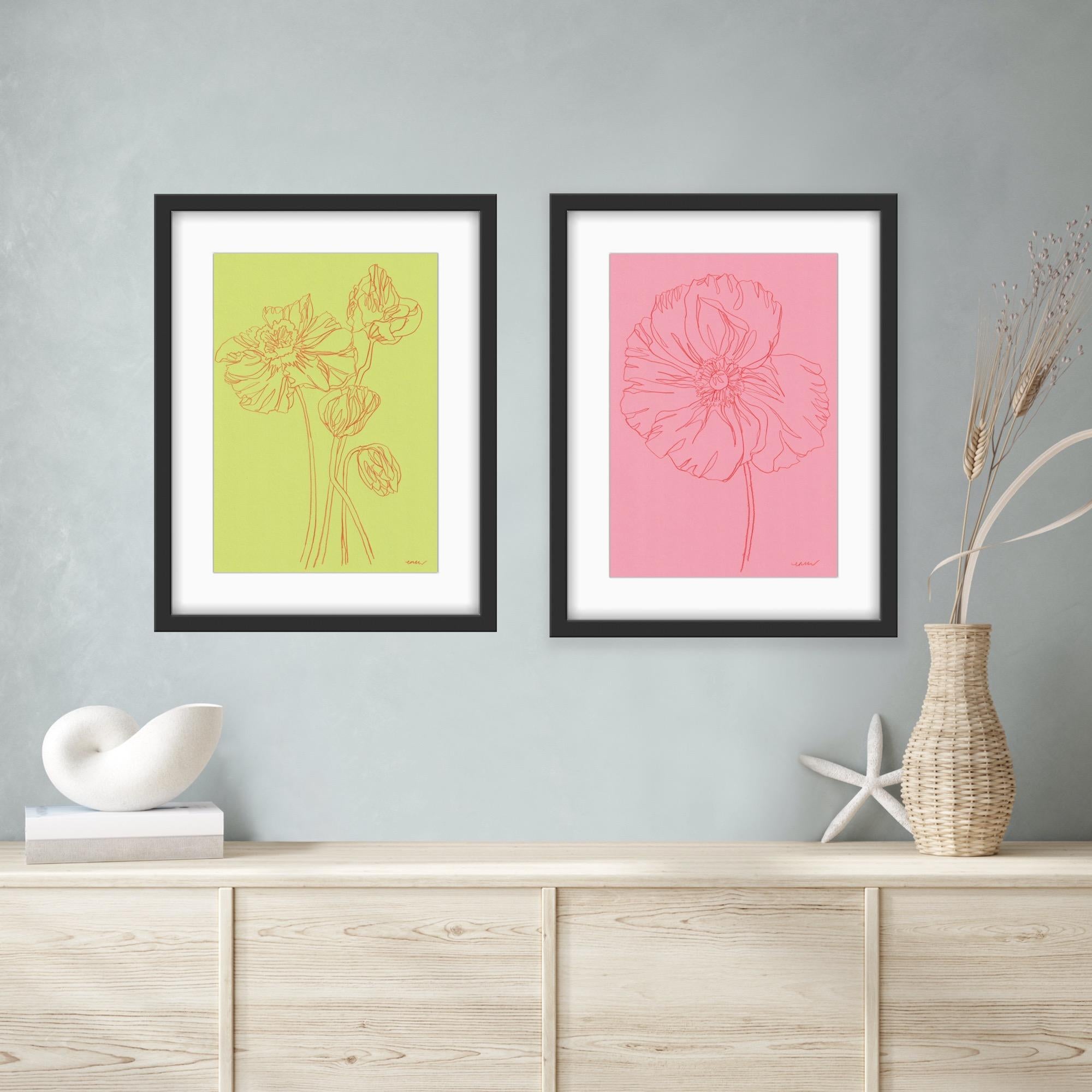diptych of Icelandic Poppy 3 and Icelandic Poppy 5, Original painting, Floral  - Painting by Ellen Williams