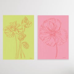 diptych of Icelandic Poppy 3 and Icelandic Poppy 5, Original painting, Floral 