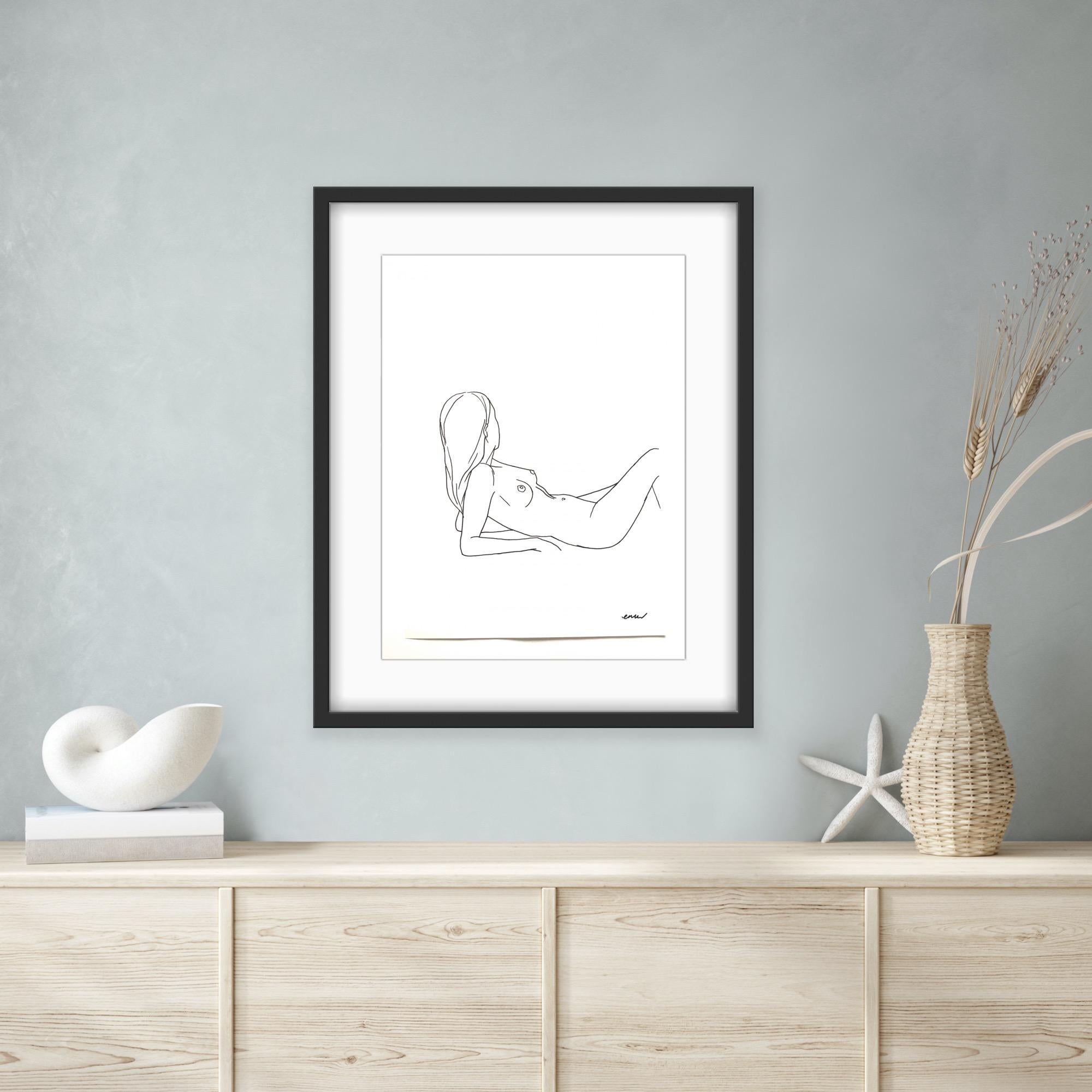This original drawing by artist Ellen Williams is one in a series of elegant minimal nude studies, using a singular line to interpret the curves of a body.

ADDITIONAL INFORMATION:
Coffee on Paper
42 H x 29 W x 0.01 D cm (16.54 x 11.42 x 0.00