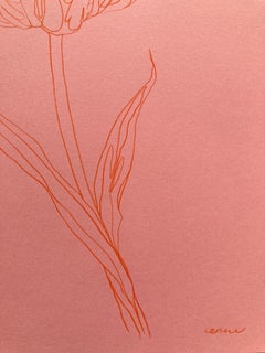 Tulipán loro II, Pintura original sobre papel, Naturaleza, Rosa, Flor