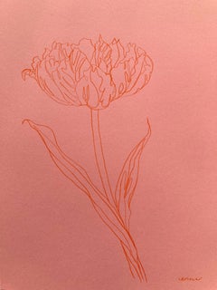 Tulipán loro II, Pintura original sobre papel, Naturaleza, Rosa, Flor