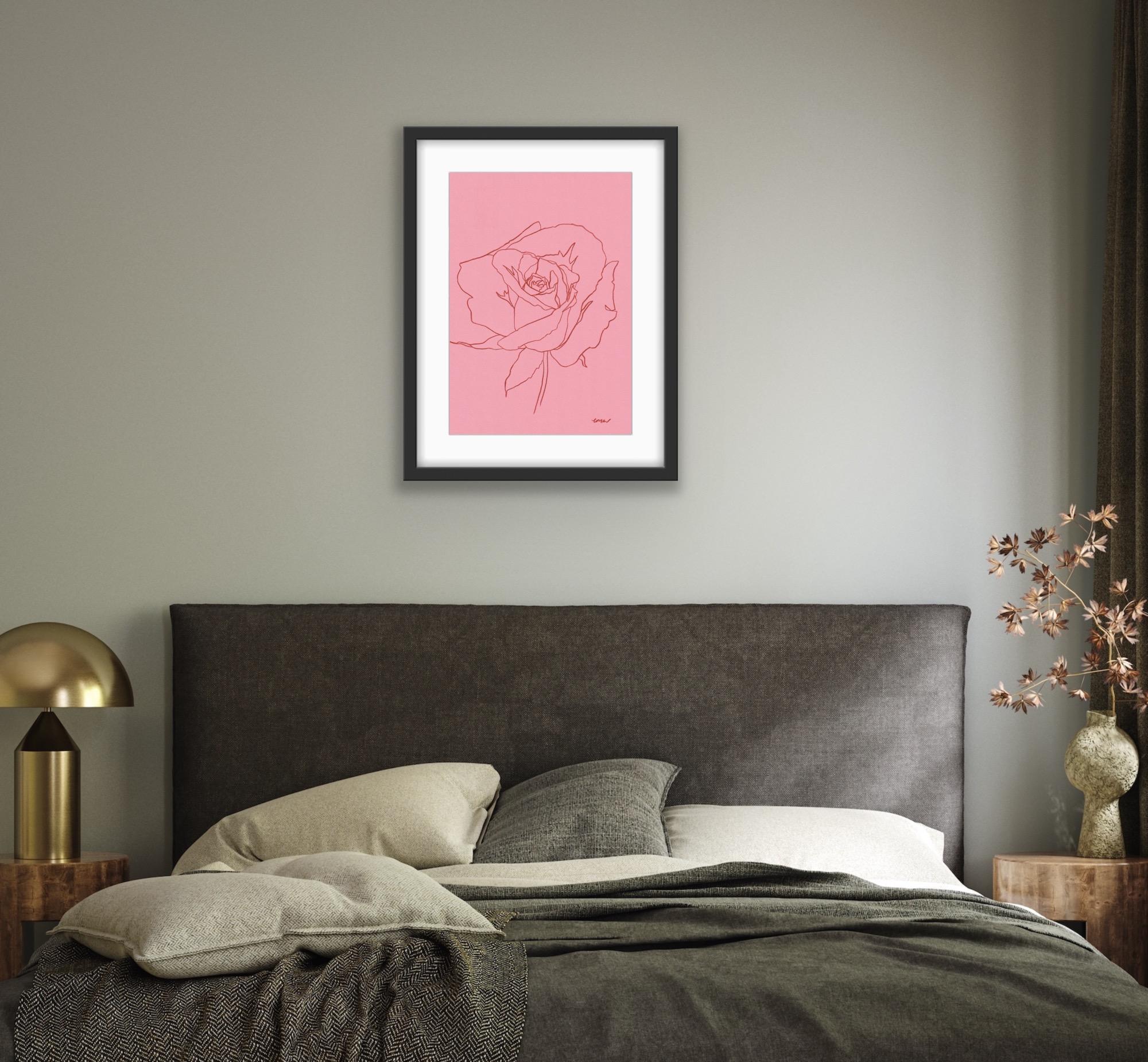 Rose VIII, peinture florale, fleur, stylo, rose, printemps en vente 1