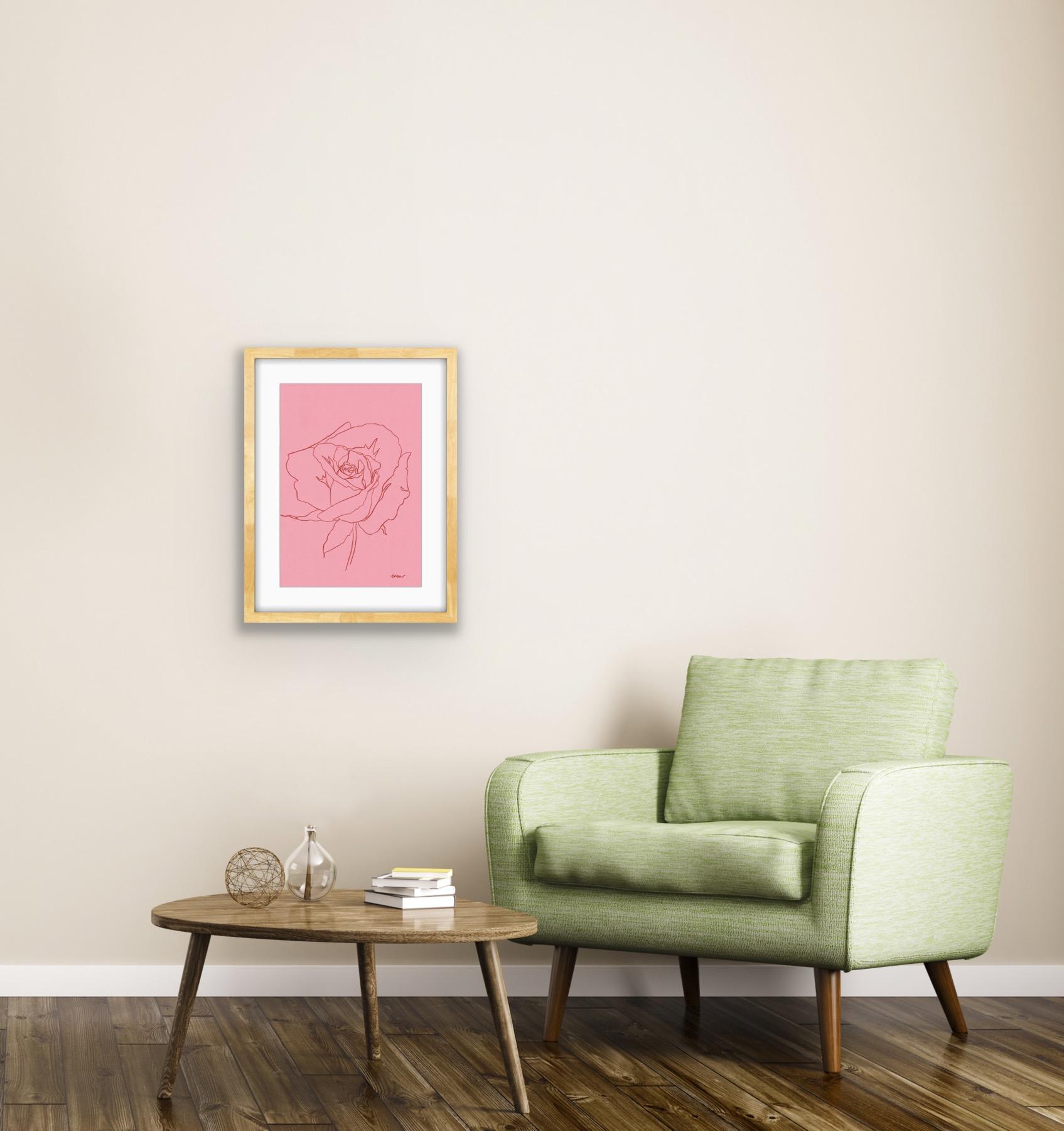 Rose VIII, peinture florale, fleur, stylo, rose, printemps en vente 2