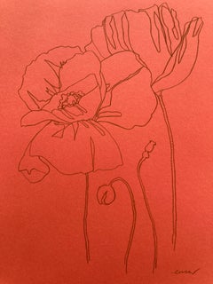 Amapolas de septiembre, Pintura original sobre papel, Naturaleza, Rosa, Flor