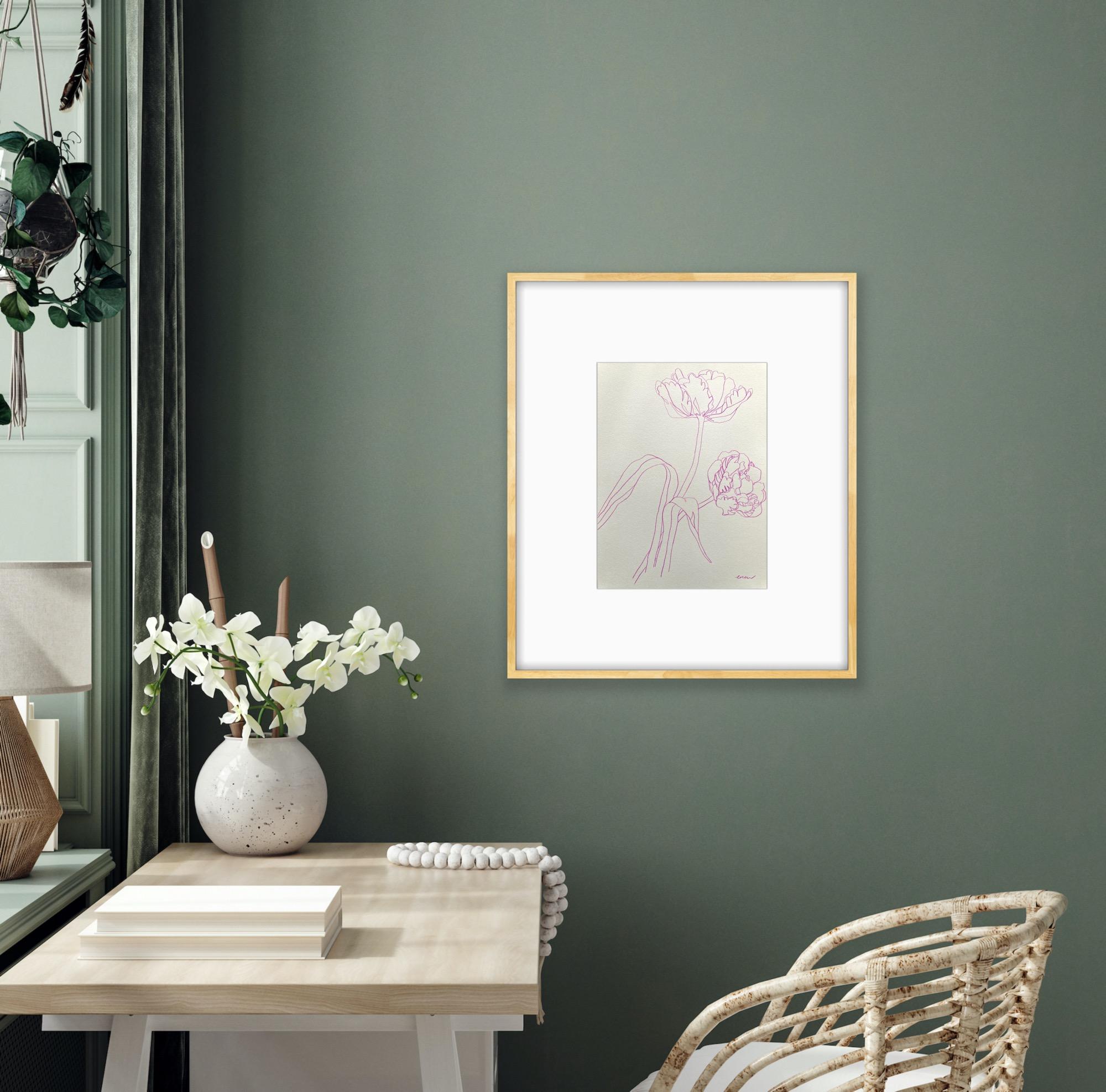 Paire de tulipes originales sur papier, Nature, Rose, Fleur en vente 4