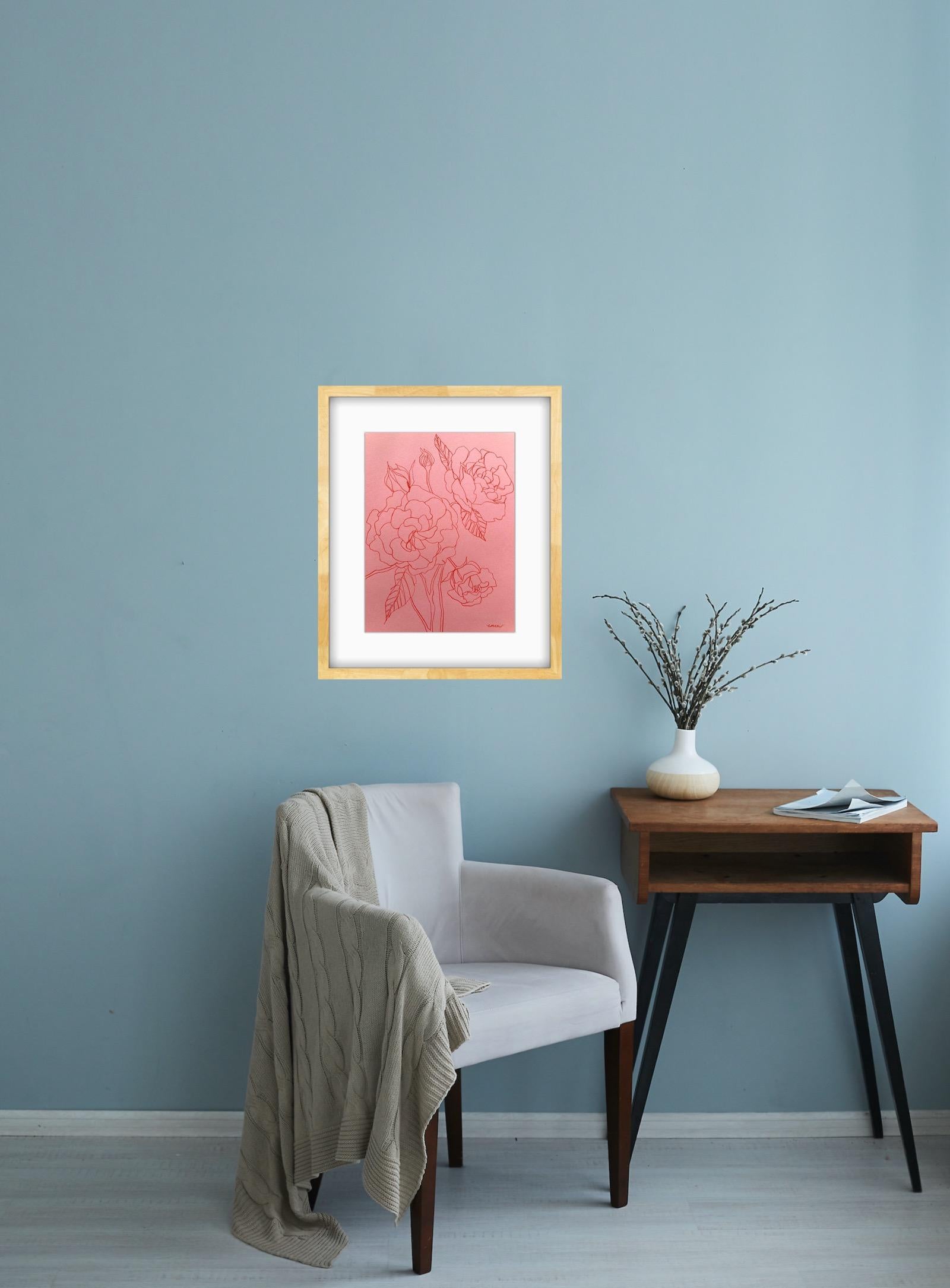 Rose sauvage, peinture originale sur papier, Nature, Rose, Fleur en vente 6