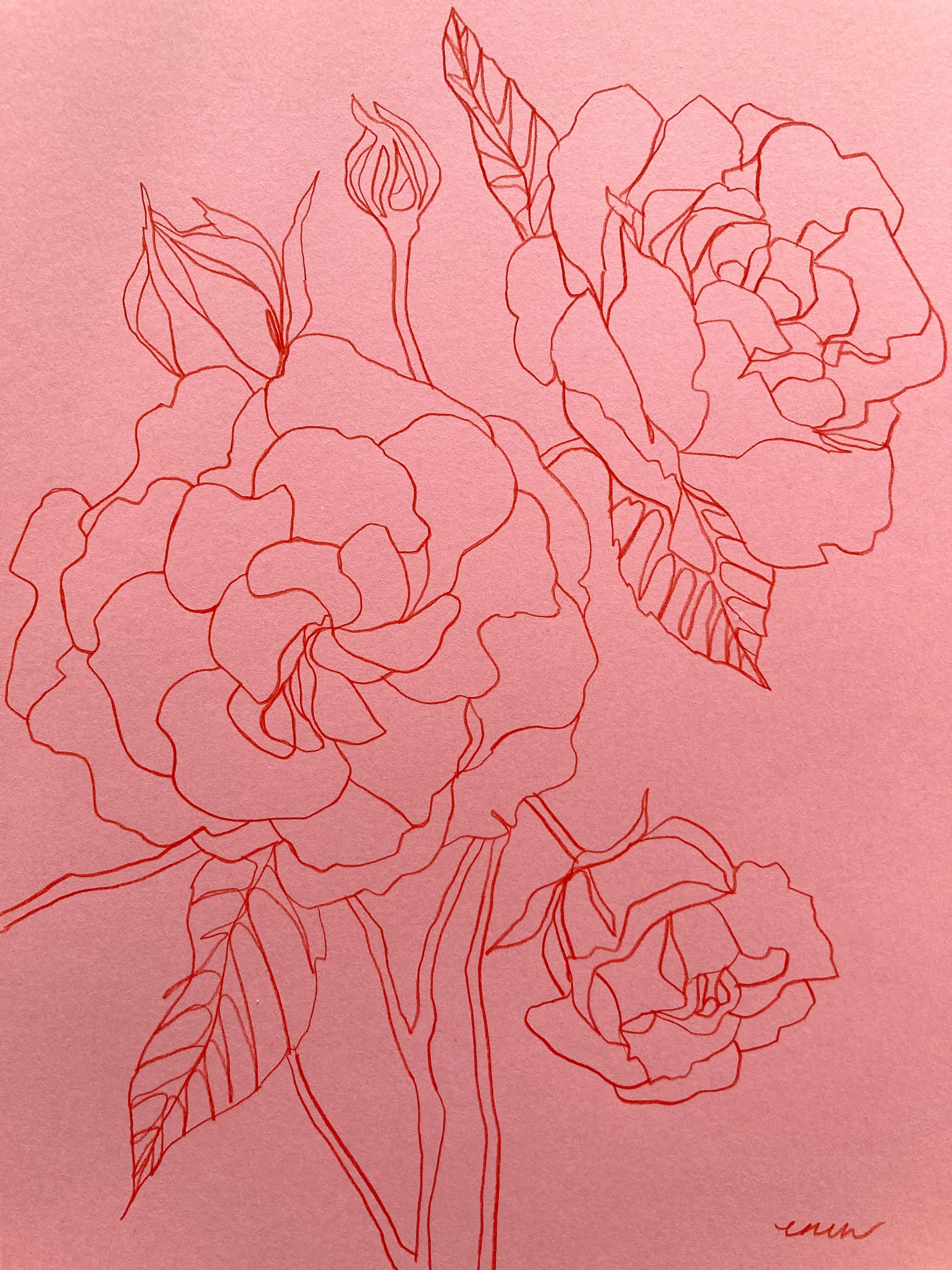 Rose sauvage, peinture originale sur papier, Nature, Rose, Fleur en vente 2
