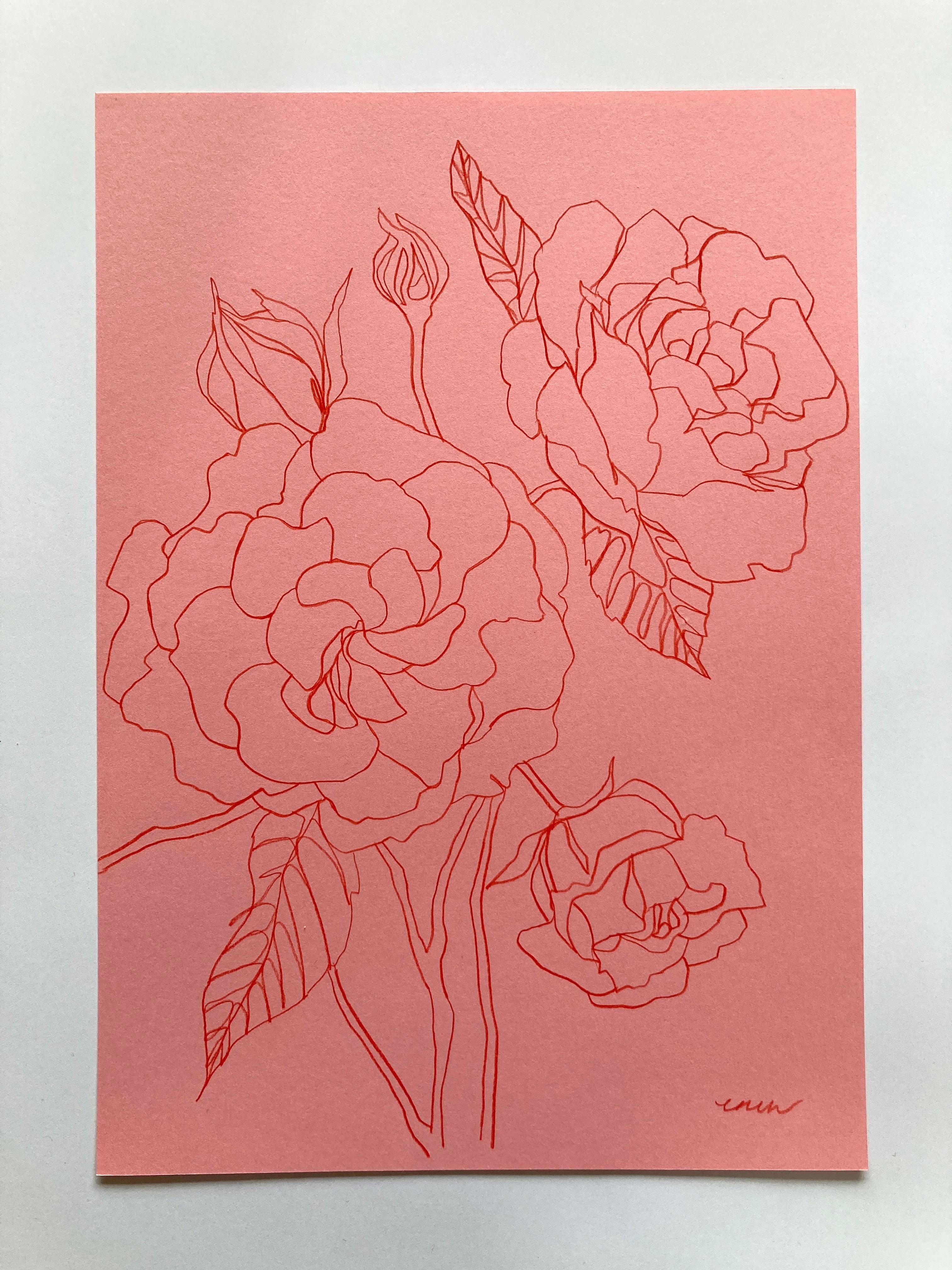Rose sauvage, peinture originale sur papier, Nature, Rose, Fleur en vente 3