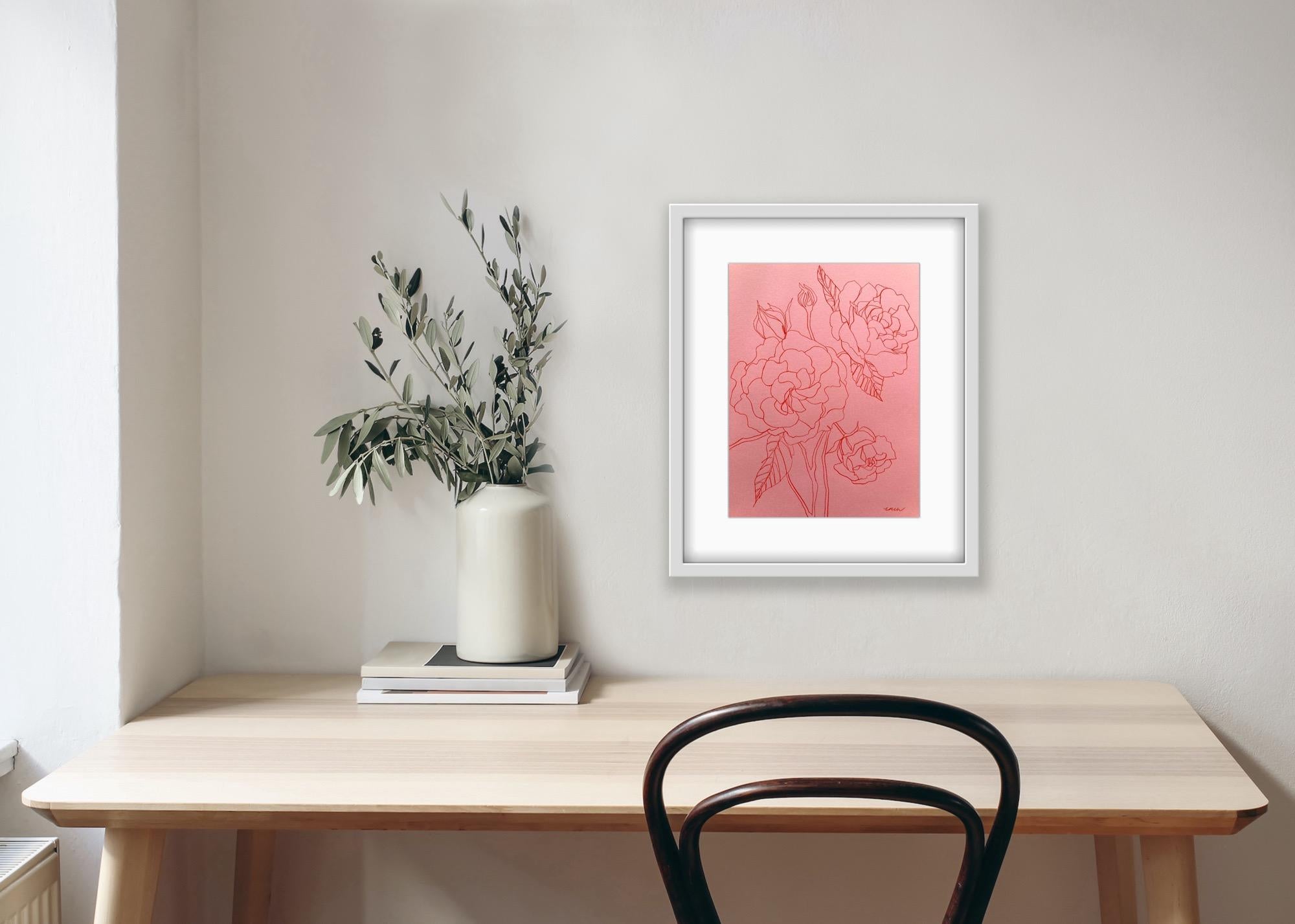 Rose sauvage, peinture originale sur papier, Nature, Rose, Fleur en vente 5