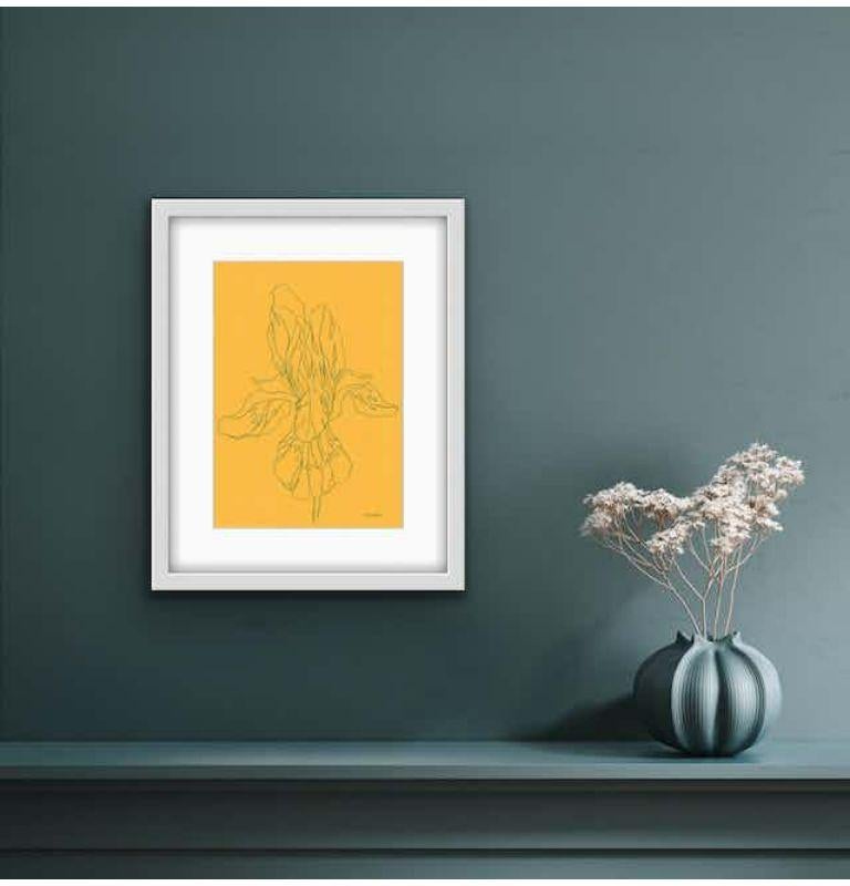 Iris VIII, crayon original sur papier, fleur, fleur florale, printemps  - Print de Ellen Williams