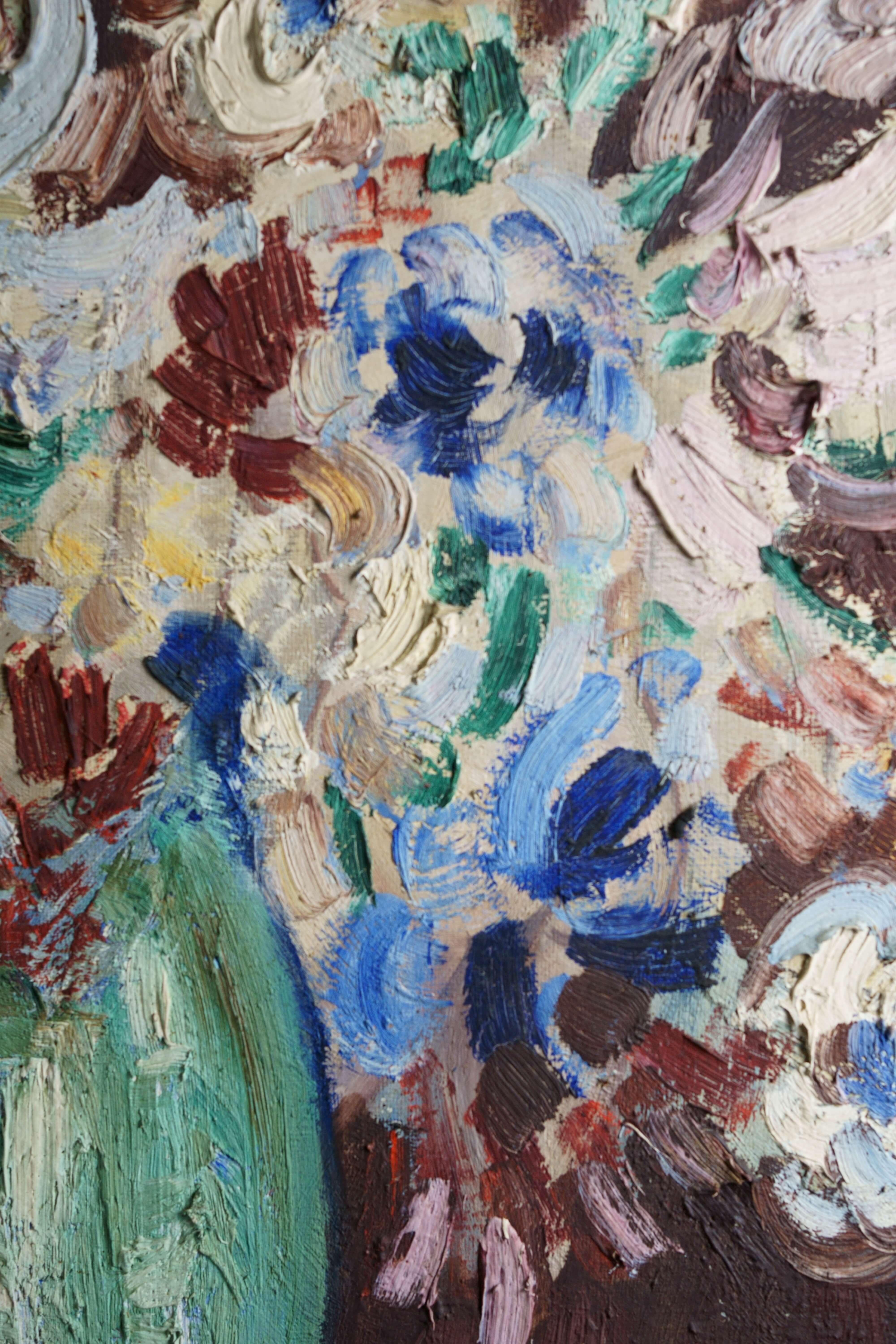 Flowers in a Vase Still Life Floral Expressionist French School in Frame For Sale 1
