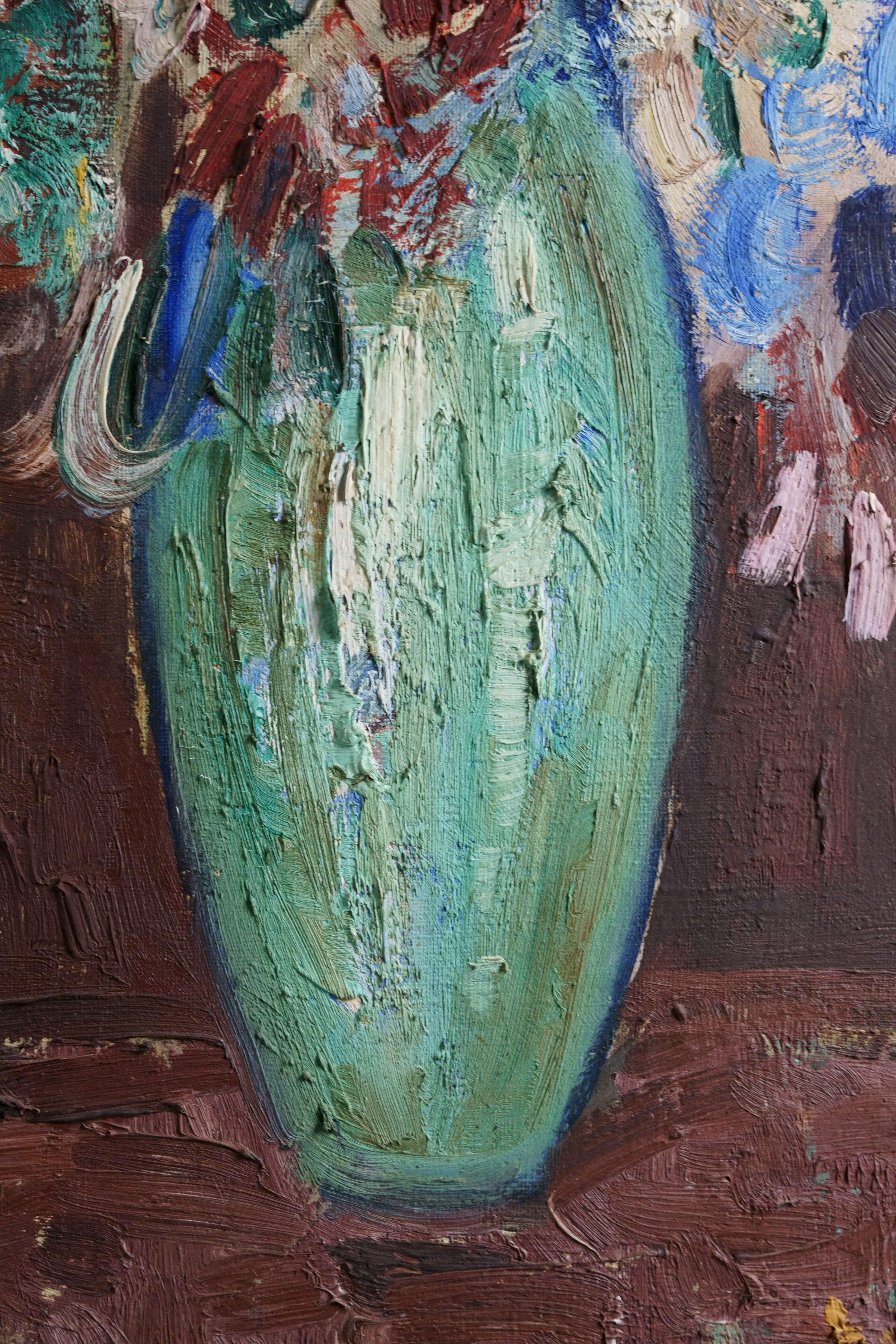 Flowers in a Vase Still Life Floral Expressionist French School in Frame For Sale 4