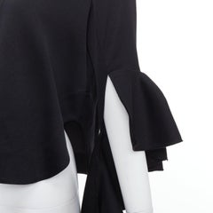 ELLERY black cascade sleeves high low hem V-neck top UK8 S