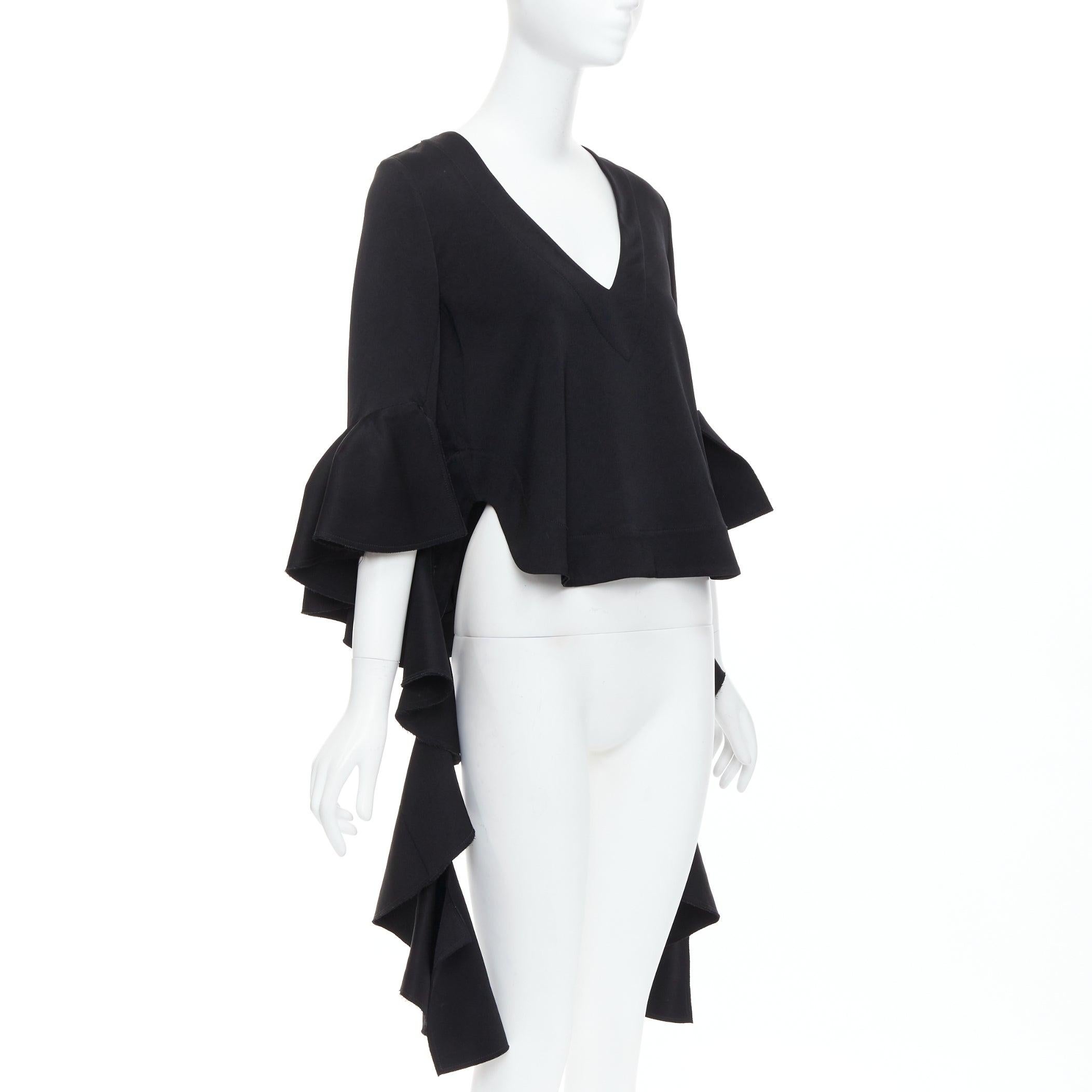 Black ELLERY black cascade sleeves high low hem V-neck top UK8 S For Sale