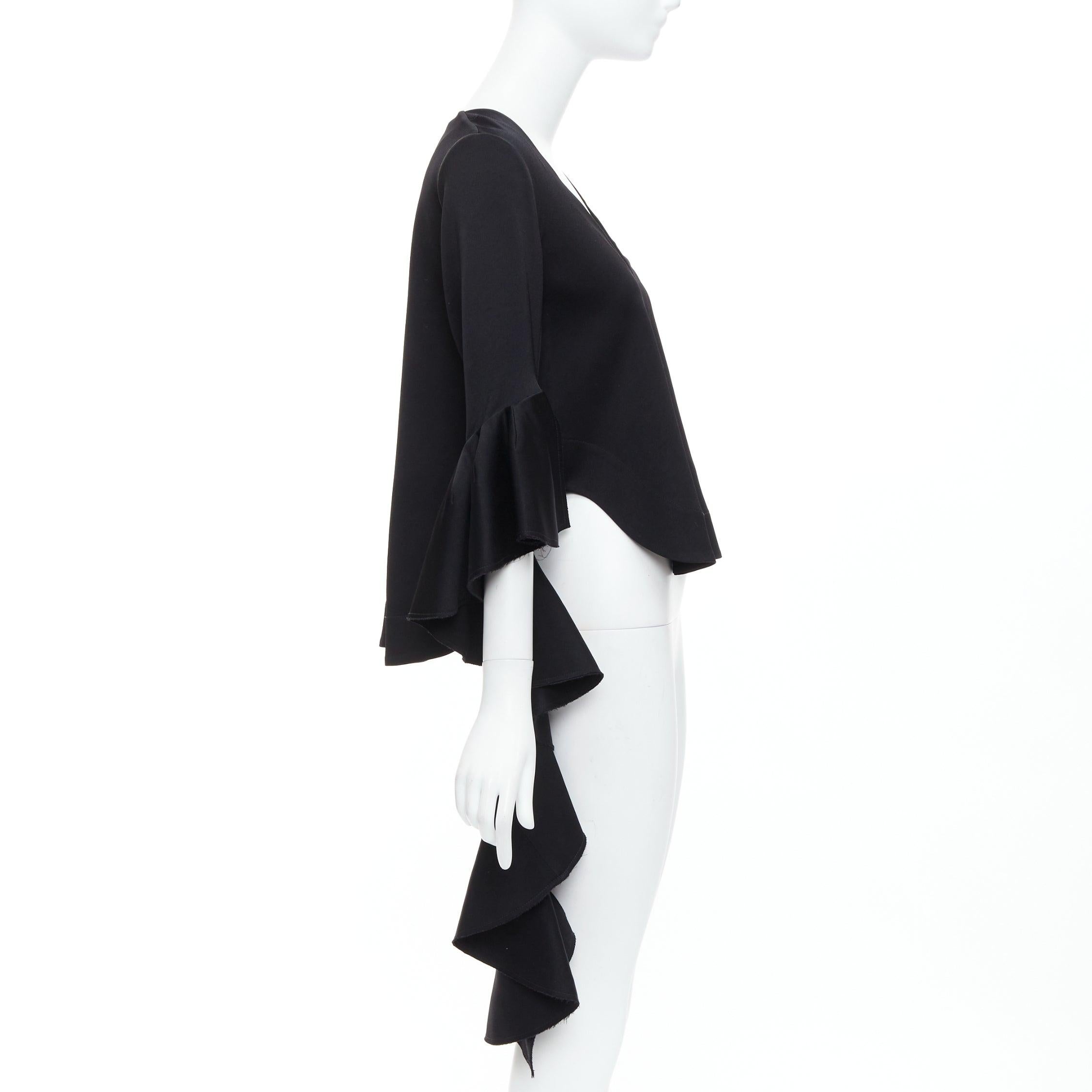 ELLERY black cascade sleeves high low hem V-neck top UK8 S In Good Condition For Sale In Hong Kong, NT