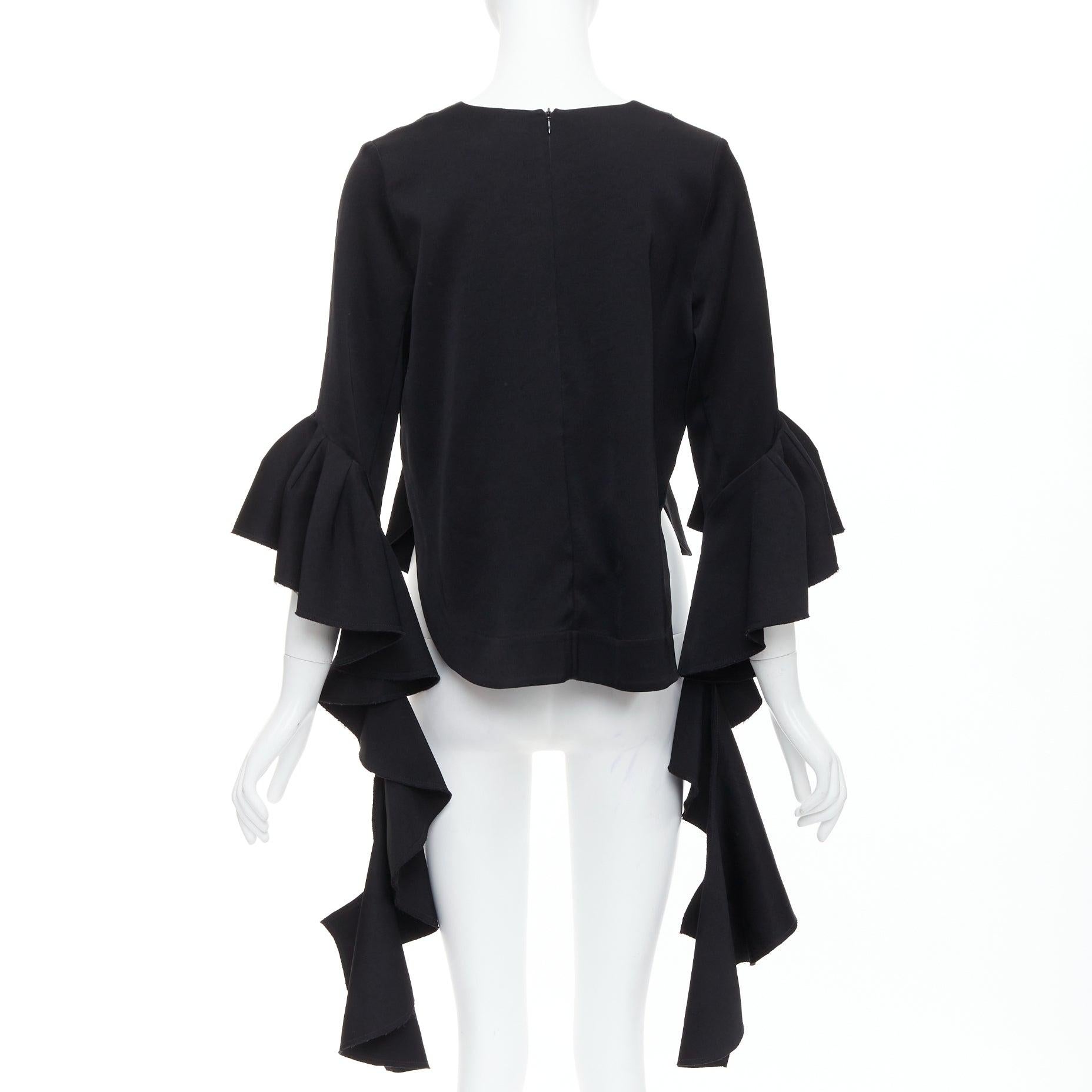 Women's ELLERY black cascade sleeves high low hem V-neck top UK8 S For Sale