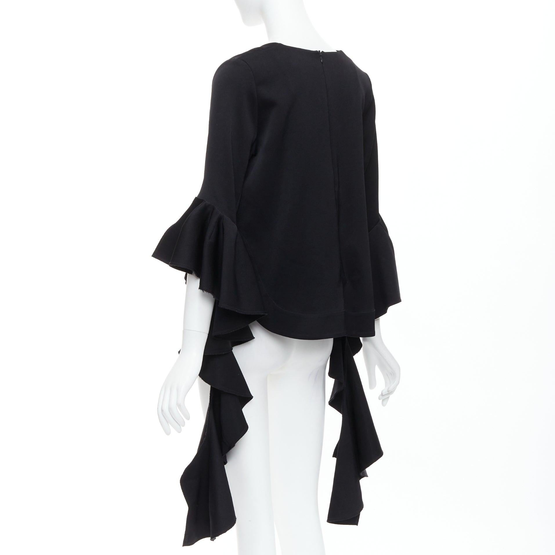 ELLERY black cascade sleeves high low hem V-neck top UK8 S For Sale 1