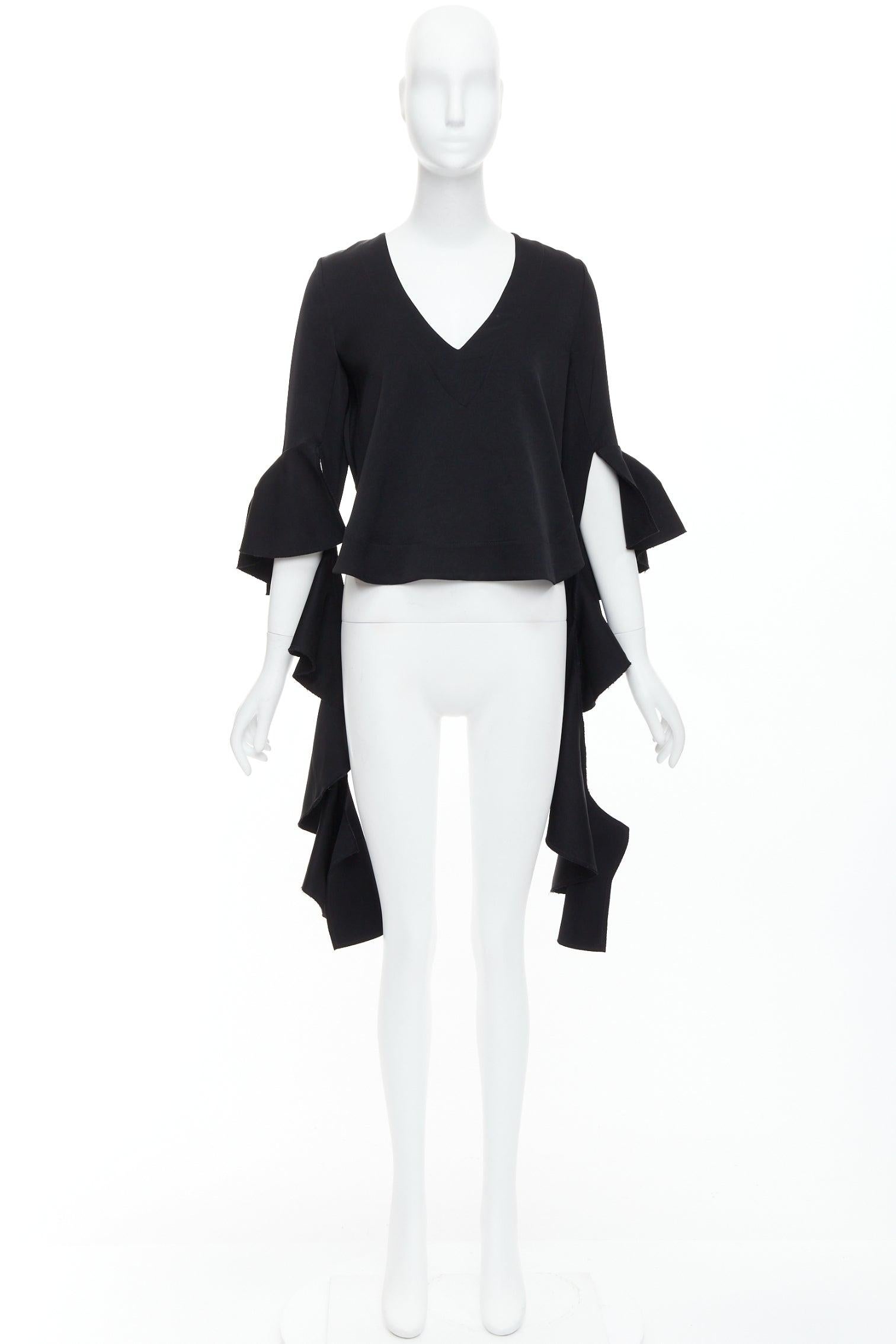 ELLERY black cascade sleeves high low hem V-neck top UK8 S For Sale 4