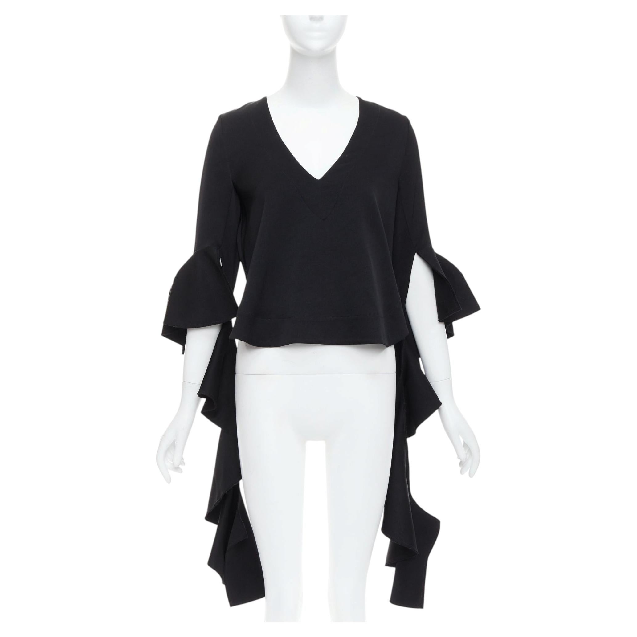 Pre-owned Ellery Black Cascade Sleeves High Low Hem V-neck Top Uk8 S