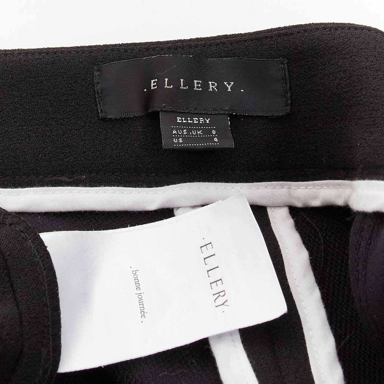 ELLERY Schwarzer strukturierter Crêpe Minimal Classic Schlaghose mit weitem Bein US8 L im Angebot 4