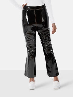 ELLERY Black Vegan Leather Outlaw Crop Flare Trousers Size XXS