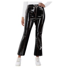 ELLERY Black Vegan Leather Outlaw Crop Flare Trousers Size XXS