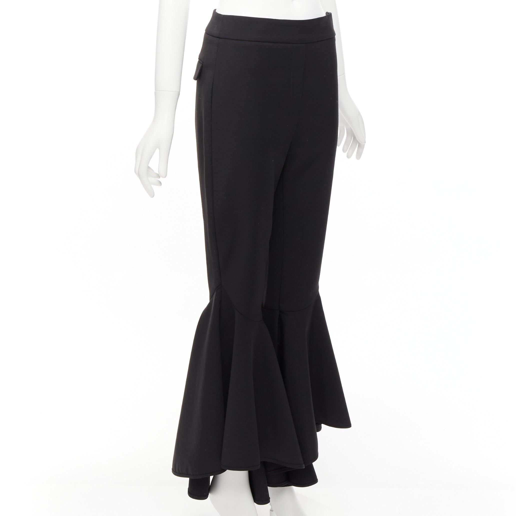 ELLERY black virgin wool blend cropped cascared flared pants US8 L In Excellent Condition For Sale In Hong Kong, NT