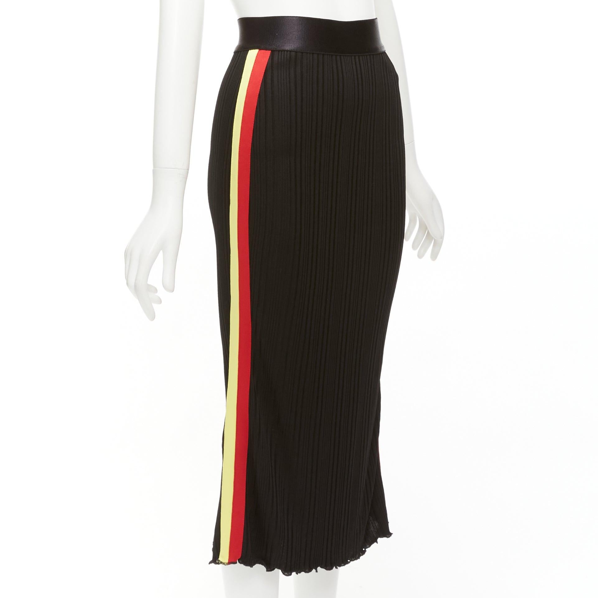 ELLERY black viscose yellow red tape ribbed high waist pleated flute skirt UK6 XS
Reference: YIKK/A00070
Brand: Ellery
Material: Viscose, Blend
Color: Black, Red
Pattern: Striped
Closure: Elasticated
Made in: Australia

CONDITION:
Condition: