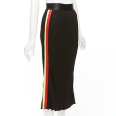 ELLERY black viscose yellow red tape ribbed high waist pleated flute skirt UK6