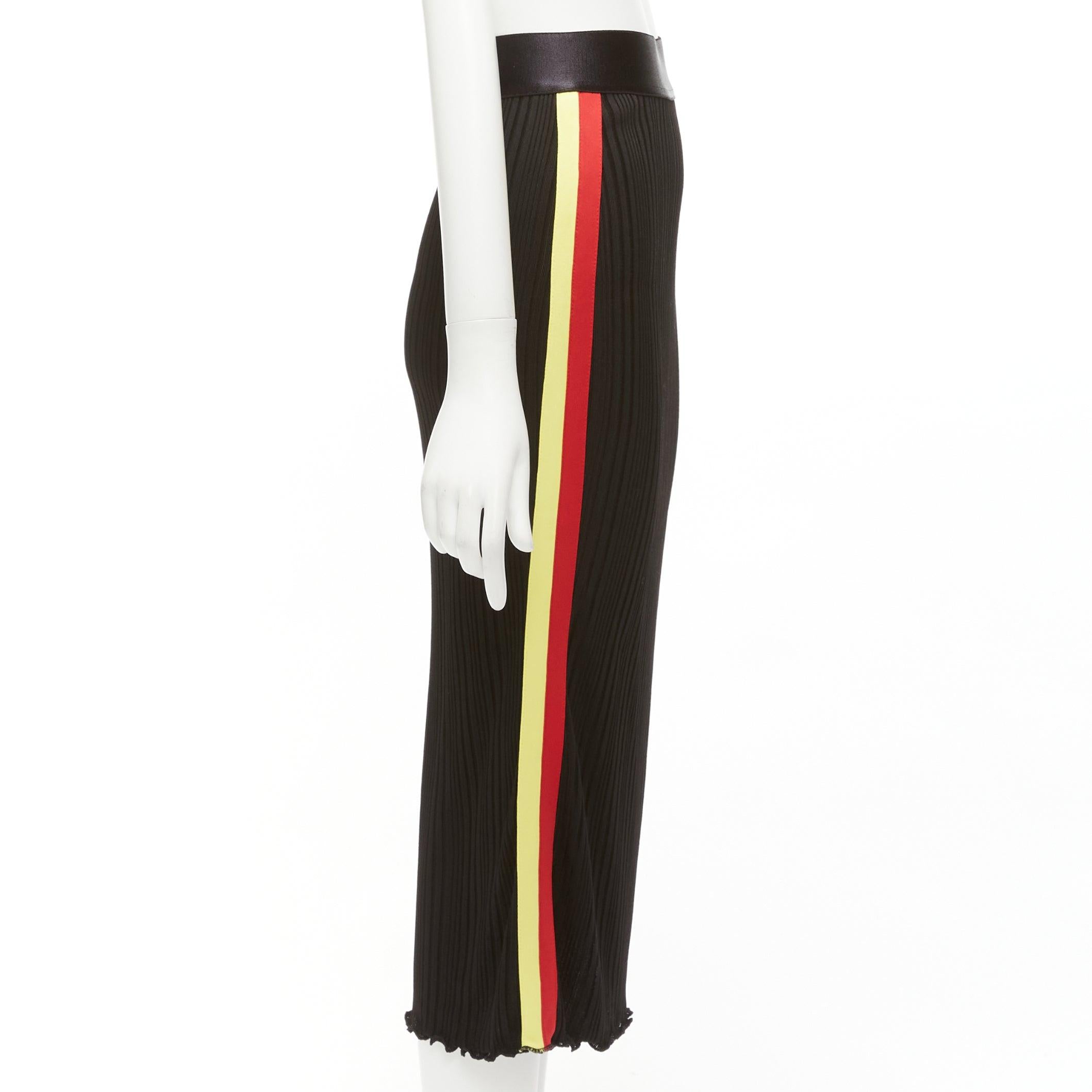 ELLERY black viscose yellow red tape ribbed high waist pleated flute skirt UK6 In Excellent Condition For Sale In Hong Kong, NT