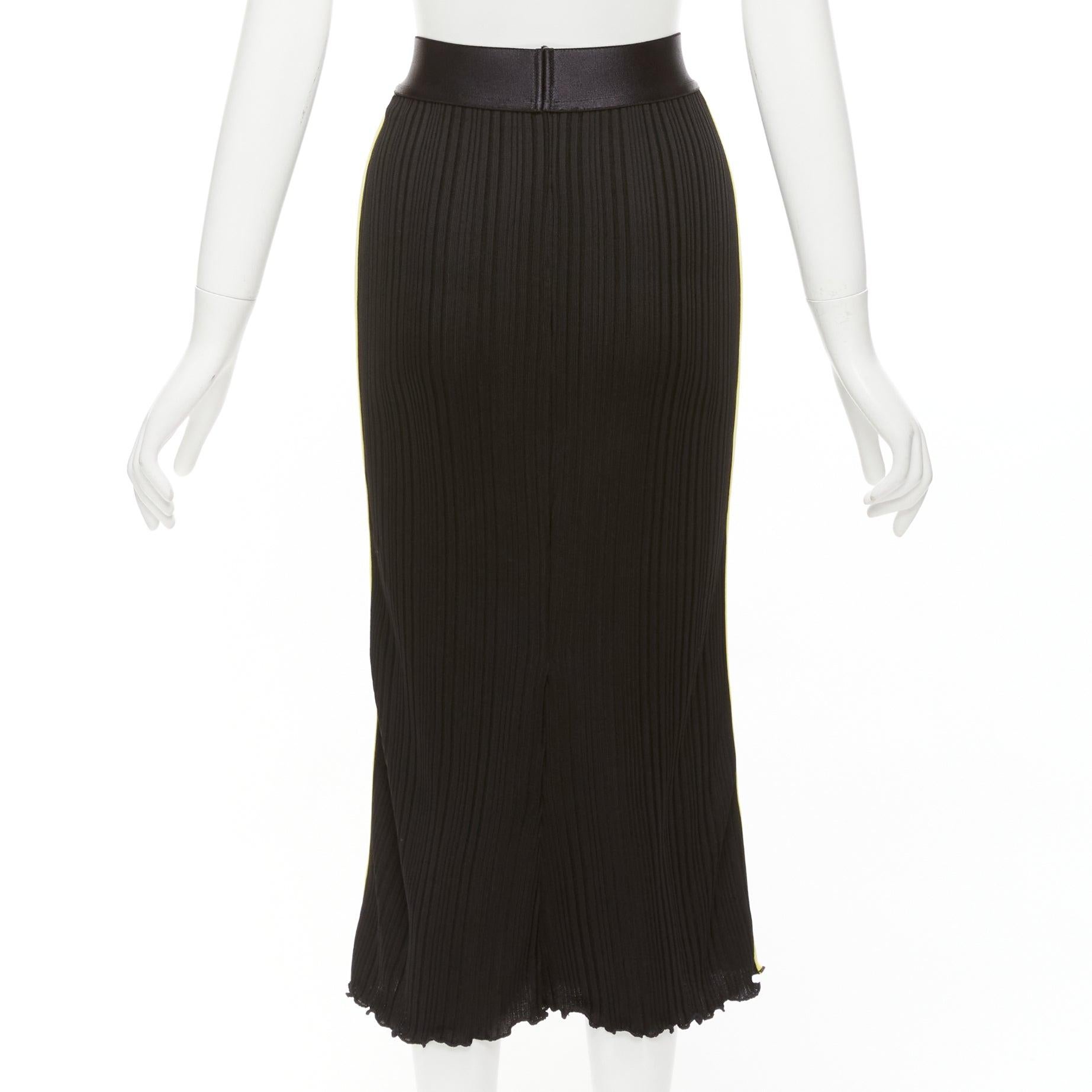 ELLERY black viscose yellow red tape ribbed high waist pleated flute skirt UK6 For Sale 1