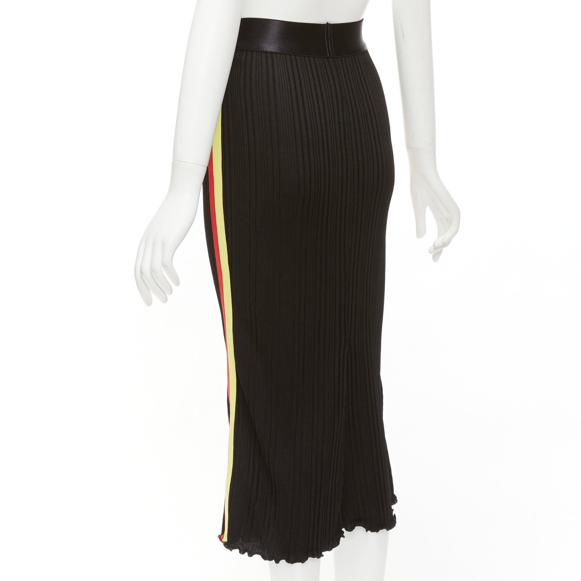 ELLERY black viscose yellow red tape ribbed high waist pleated flute skirt UK6 For Sale 2