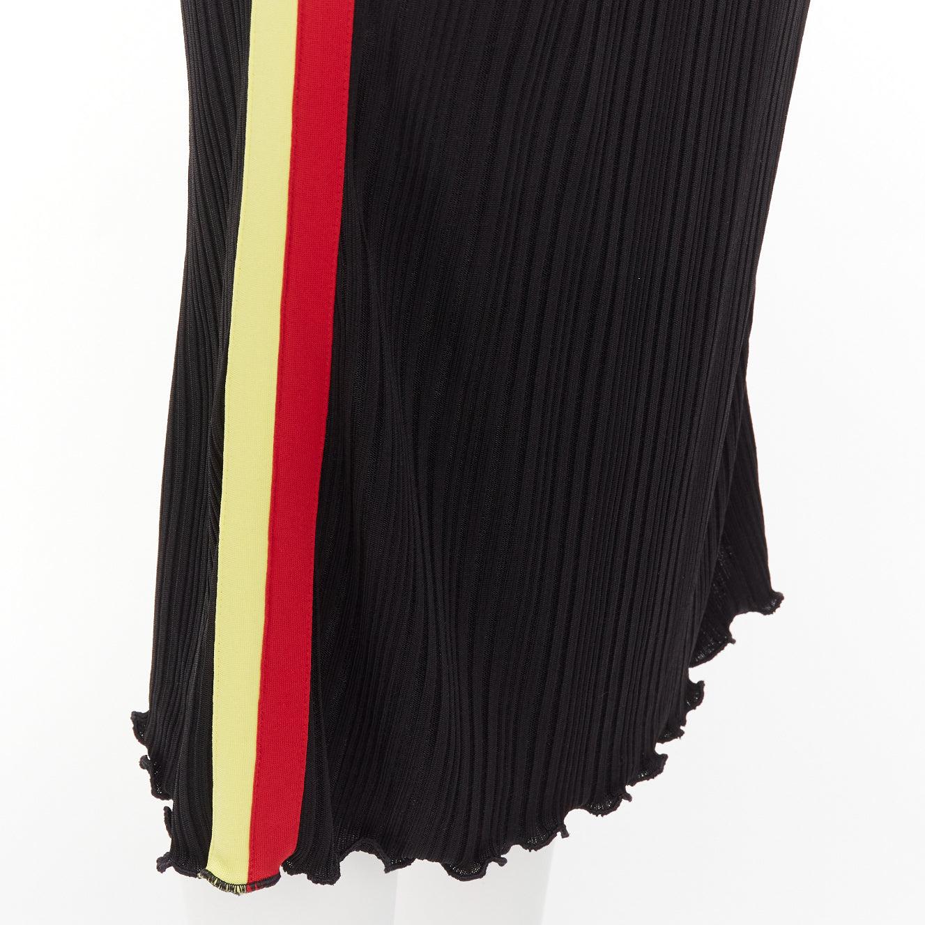 ELLERY black viscose yellow red tape ribbed high waist pleated flute skirt UK6 For Sale 3