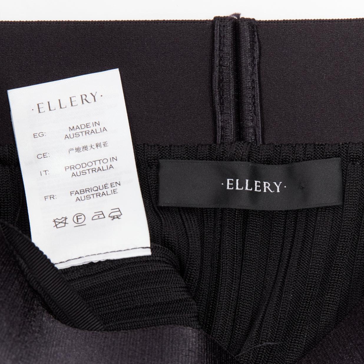 ELLERY black viscose yellow red tape ribbed high waist pleated flute skirt UK6 For Sale 3