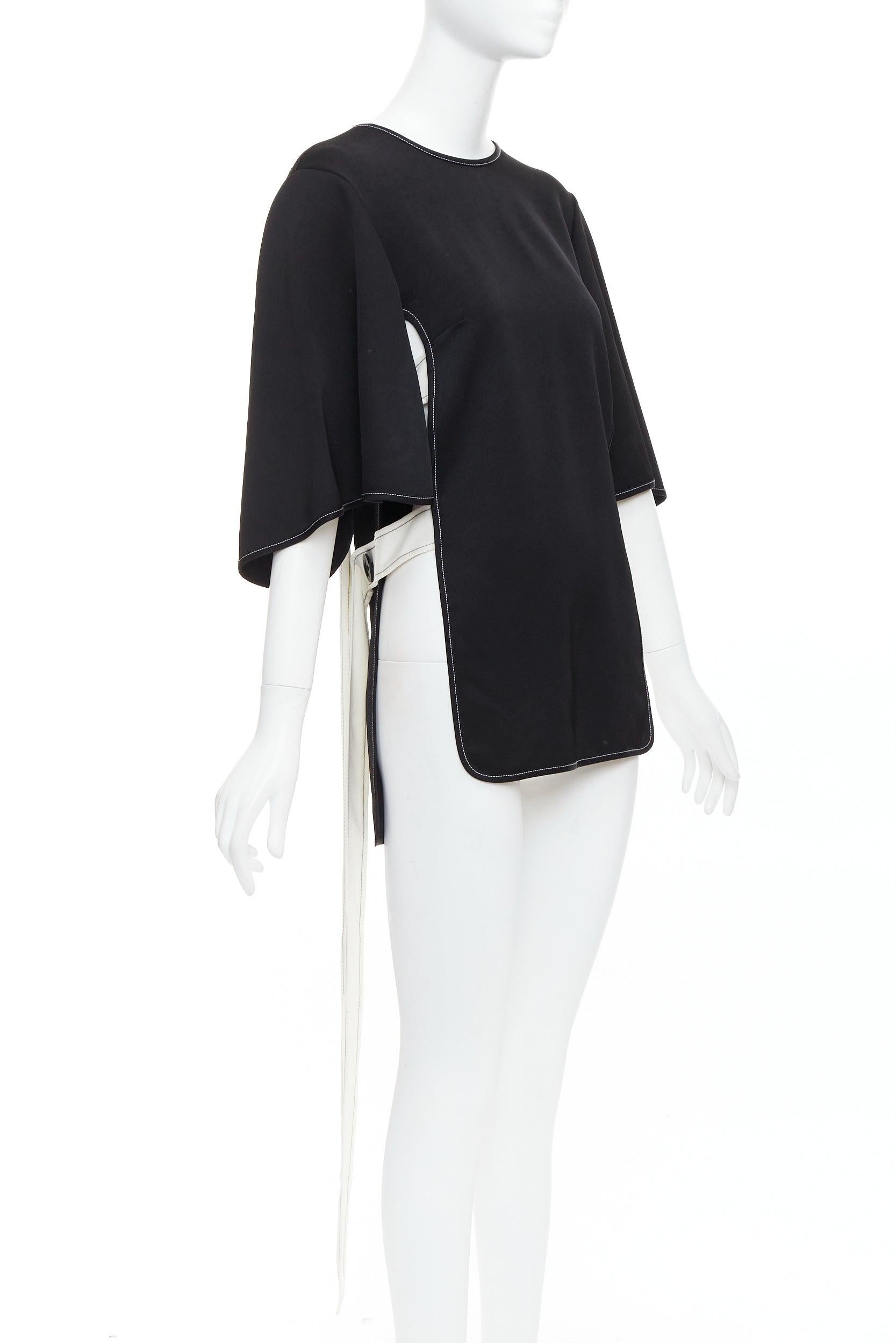 Black ELLERY black white bicolor cut out overstitch backless hi-low top UK8 M For Sale