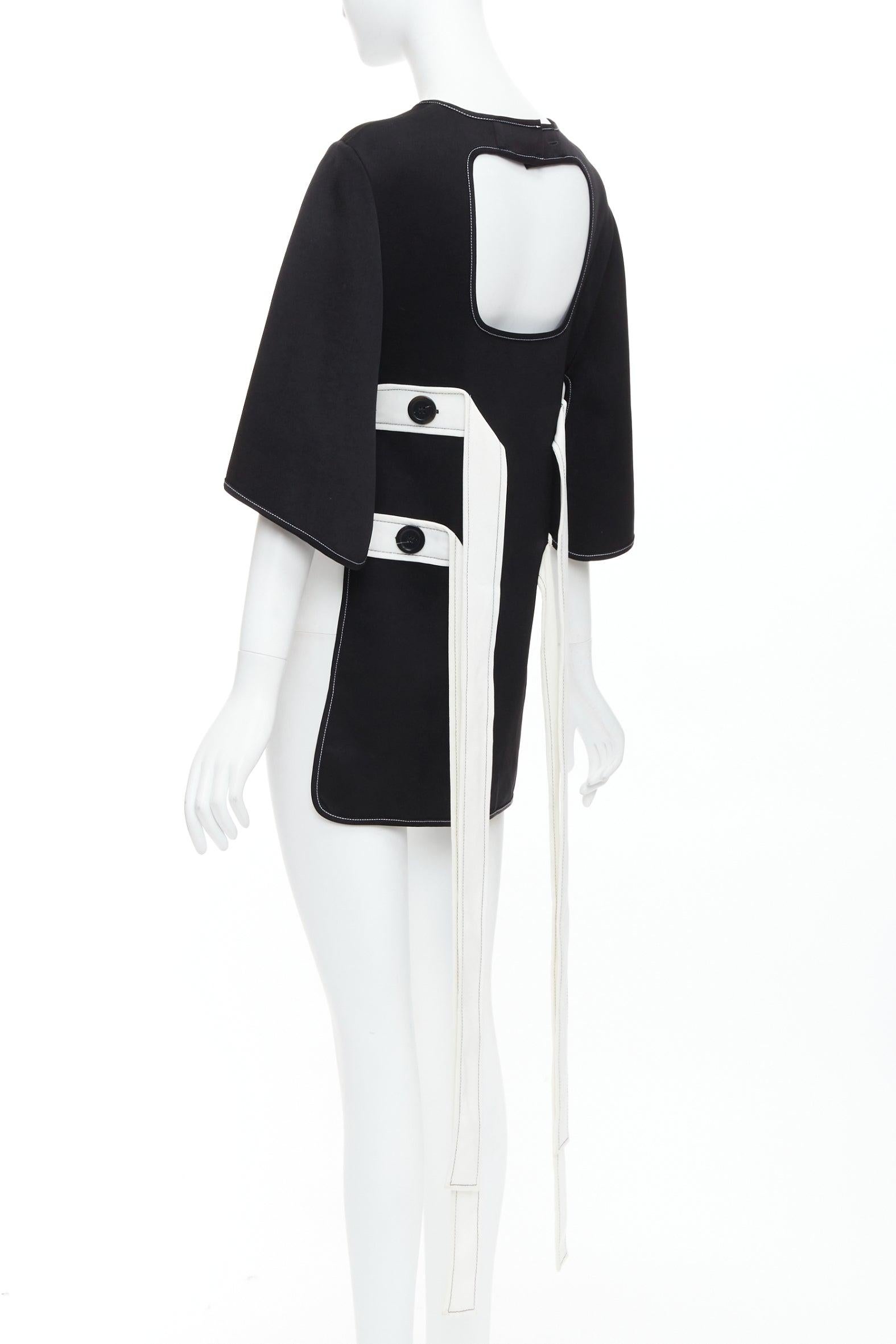 Women's ELLERY black white bicolor cut out overstitch backless hi-low top UK8 M For Sale