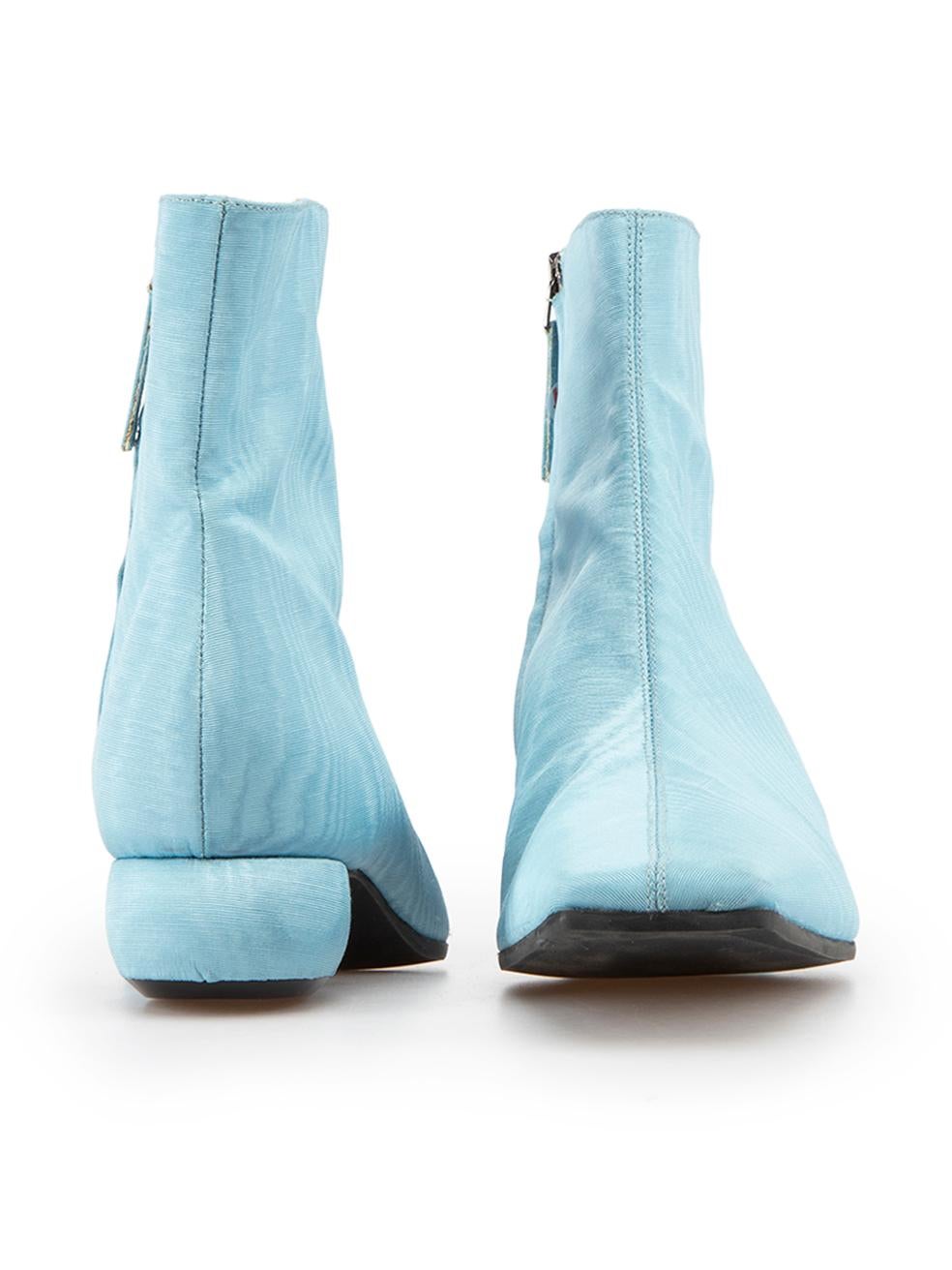 ELLERY Blue Moire Square Toe Ankle Boots Size IT 39 In Excellent Condition In London, GB