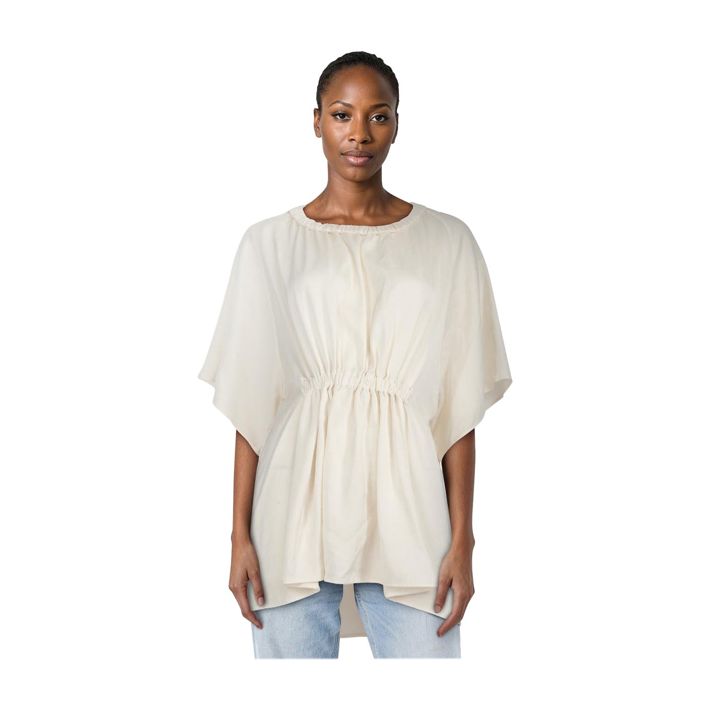 ELLERY Ecru Stretch Waist Short Sleeve Top Size XL For Sale