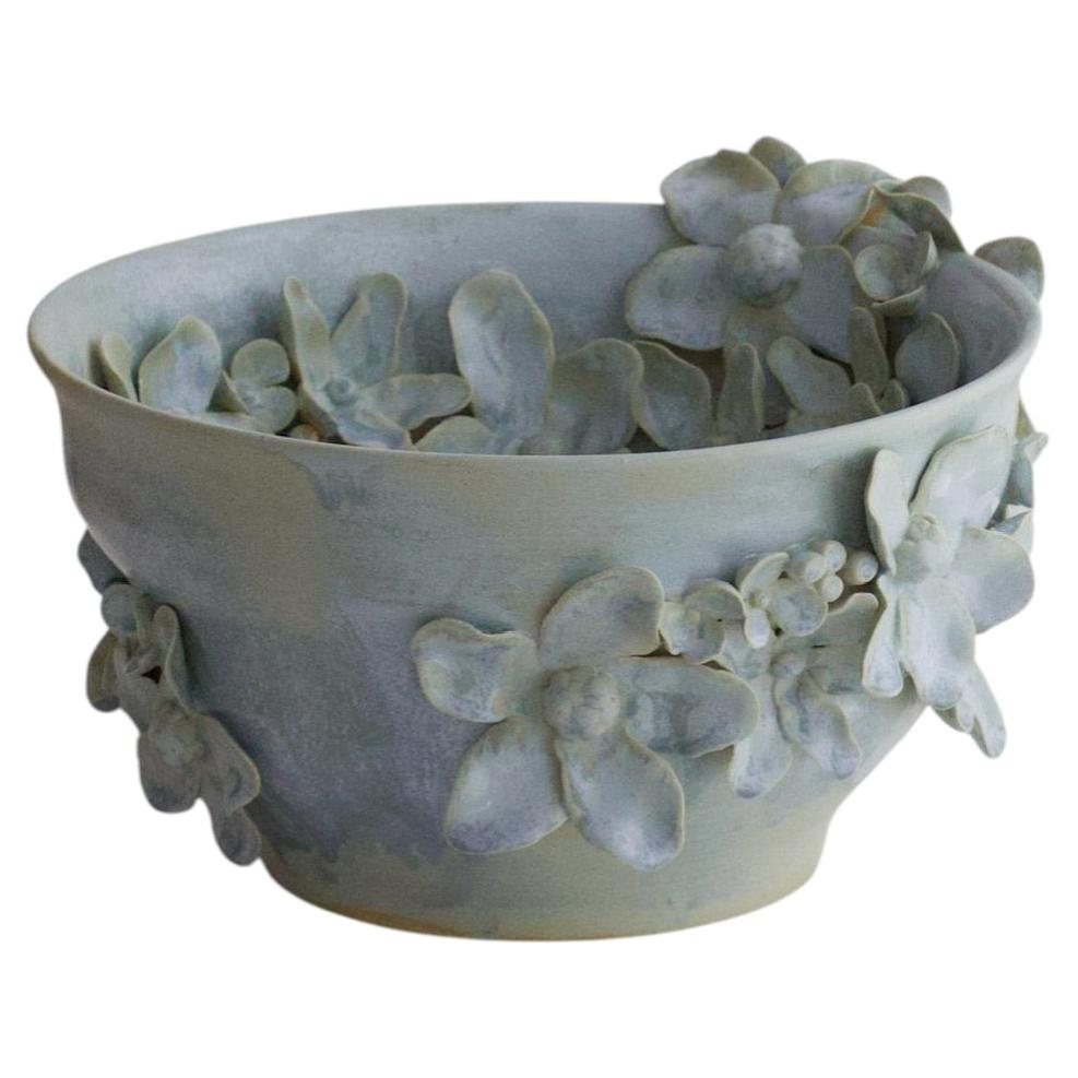 Handcrafted Porcelain Flower Bowl by Josie Cross, Blue Glaze