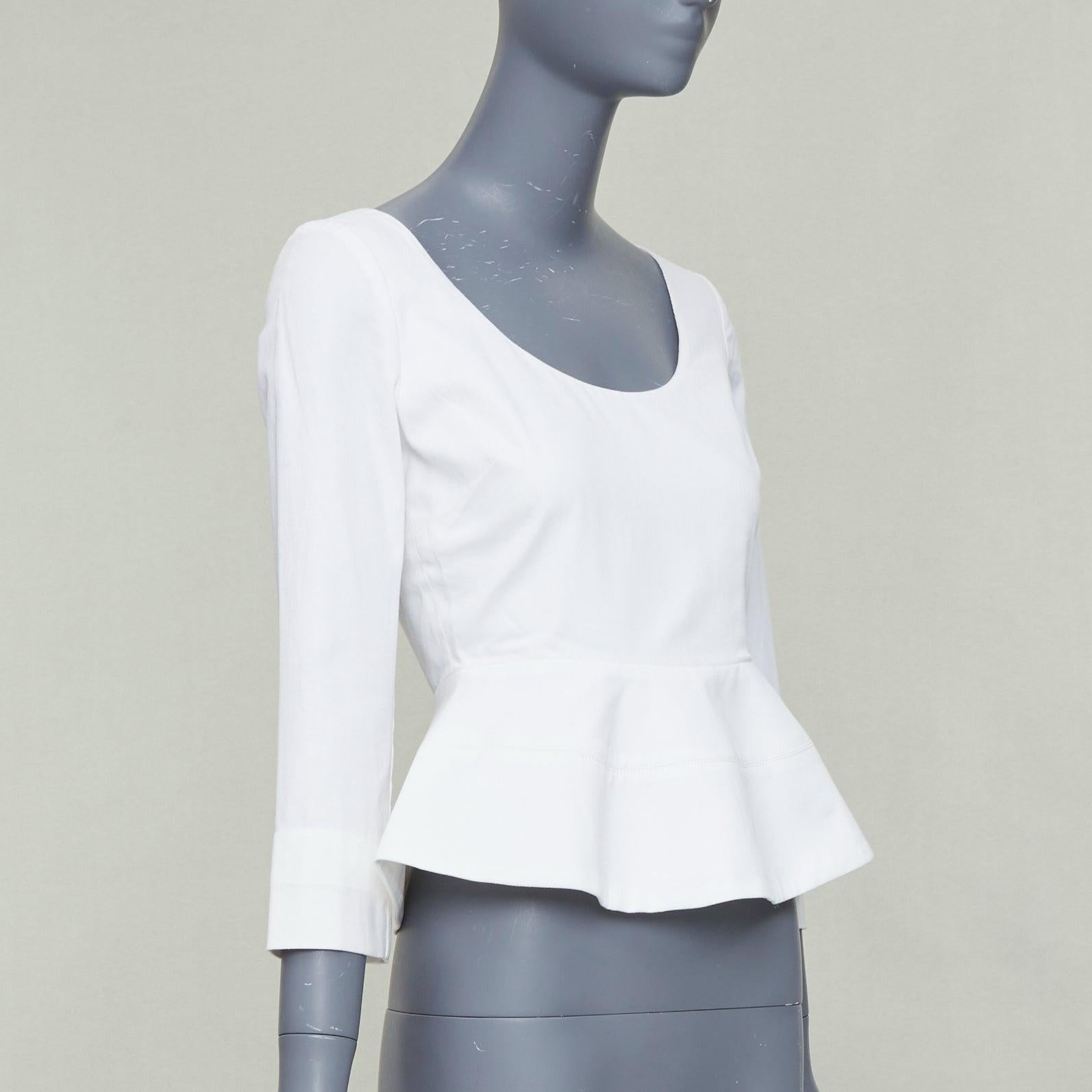 ELLERY Manzoni top blanco con cuello redondo y peplum de sarga de algodón US6 M Gris en venta