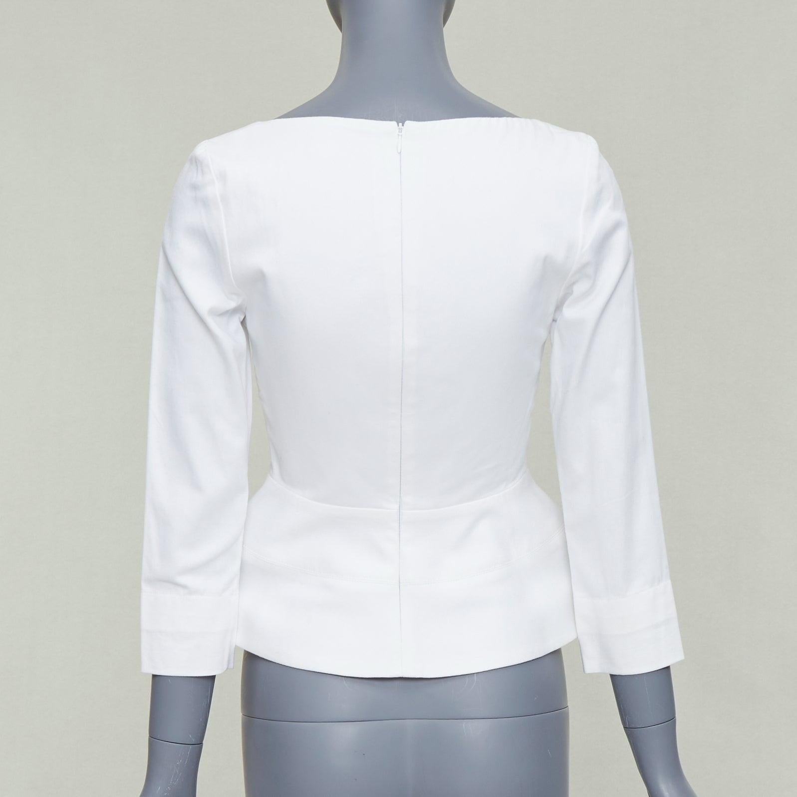 De las mujeres ELLERY Manzoni top blanco con cuello redondo y peplum de sarga de algodón US6 M en venta