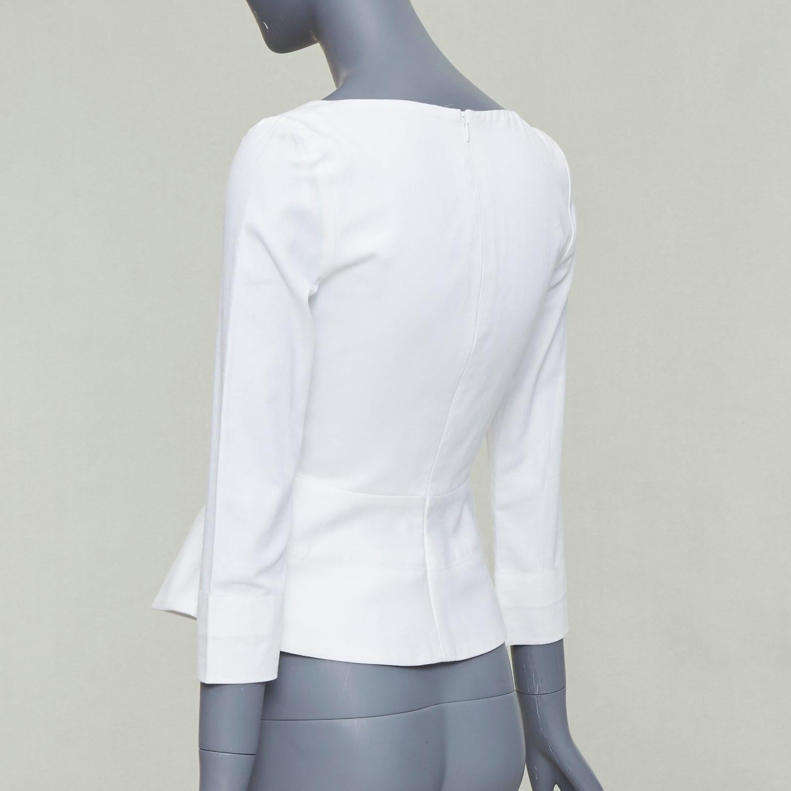 ELLERY Manzoni top blanco con cuello redondo y peplum de sarga de algodón US6 M en venta 1